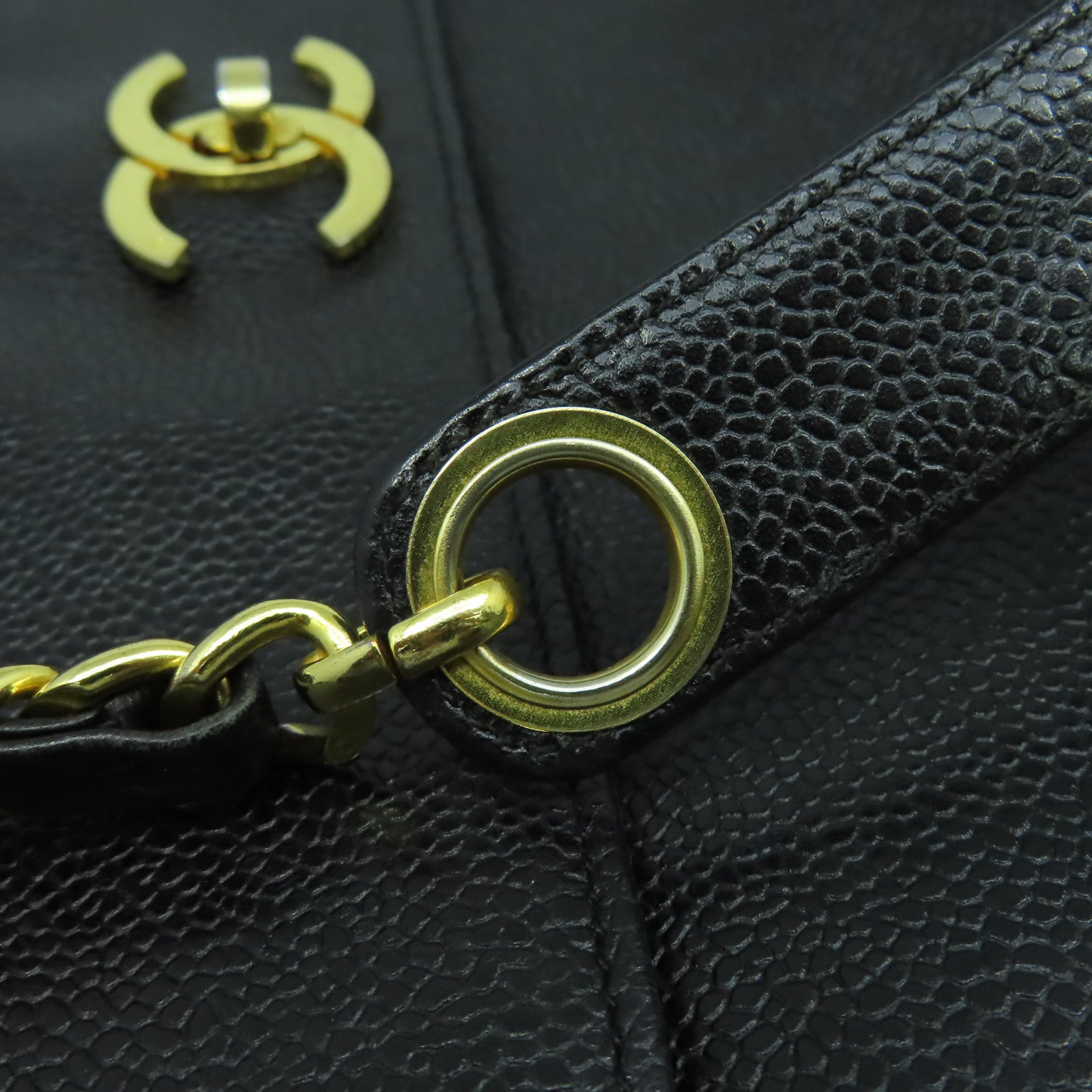 CHANEL 【激減優惠】牛皮皮革Tote Bag金扣肩背袋黑色