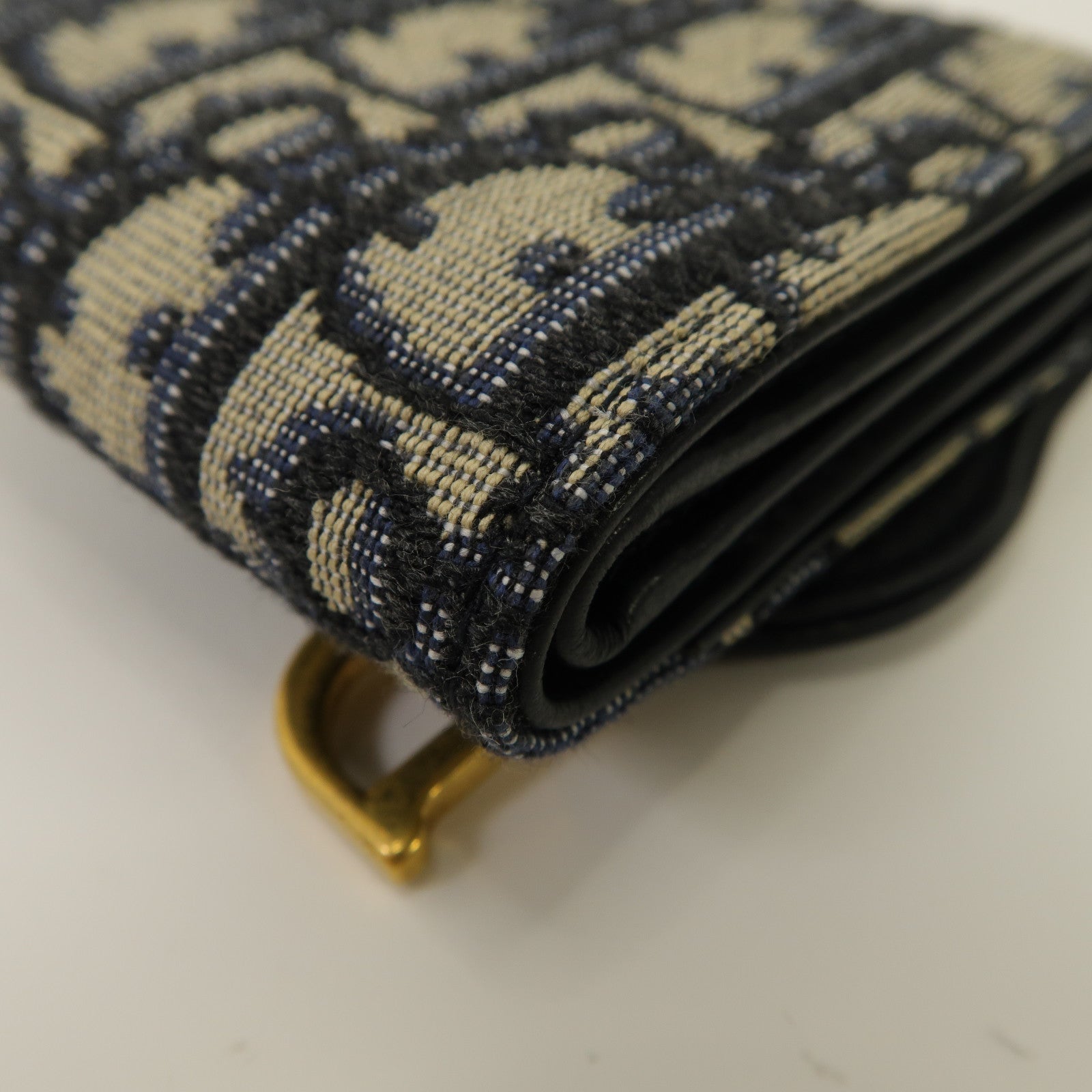 Dior 帆布Saddle Lotus Wallet金扣折疊錢包藍色