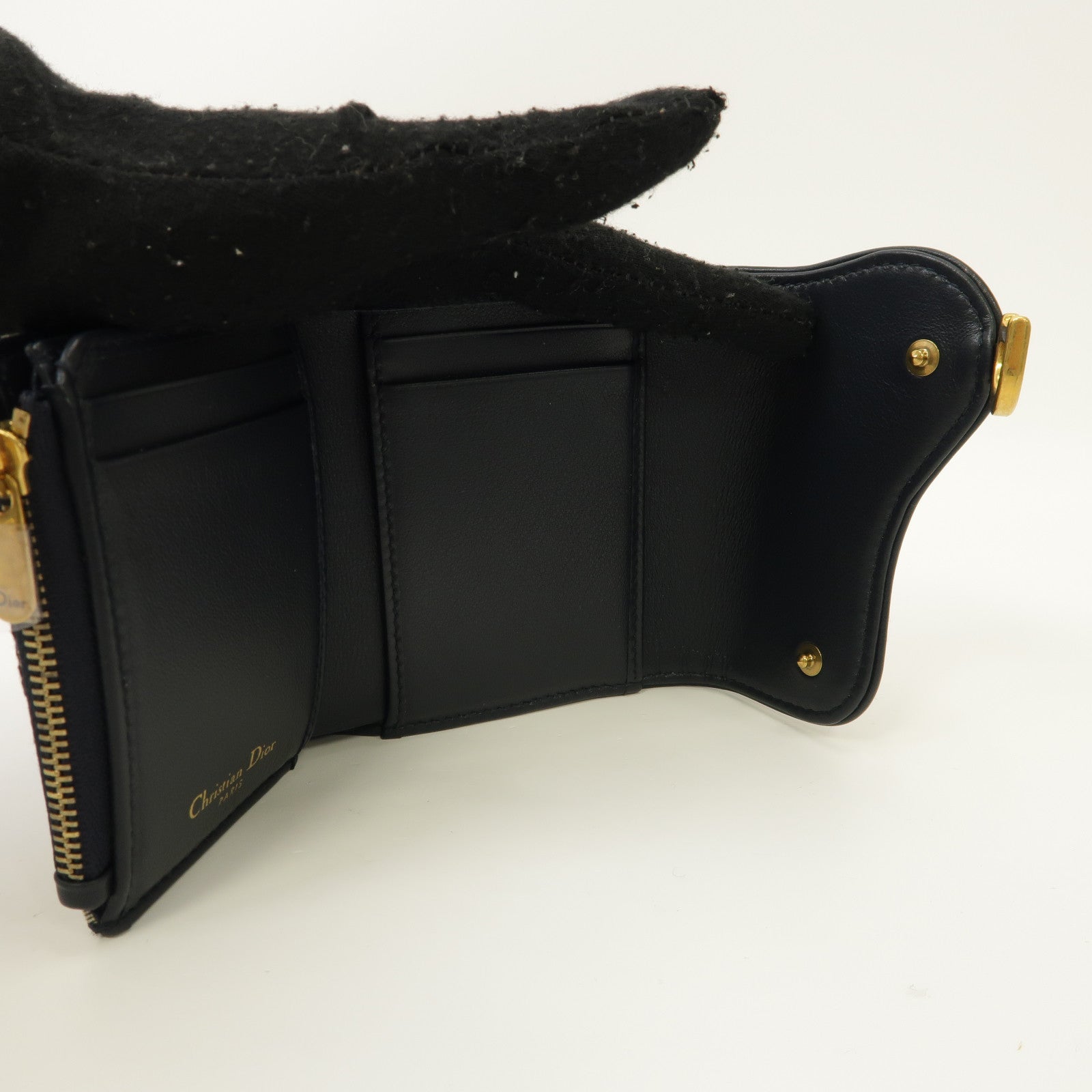 Dior 帆布Saddle Lotus Wallet金扣折疊錢包藍色