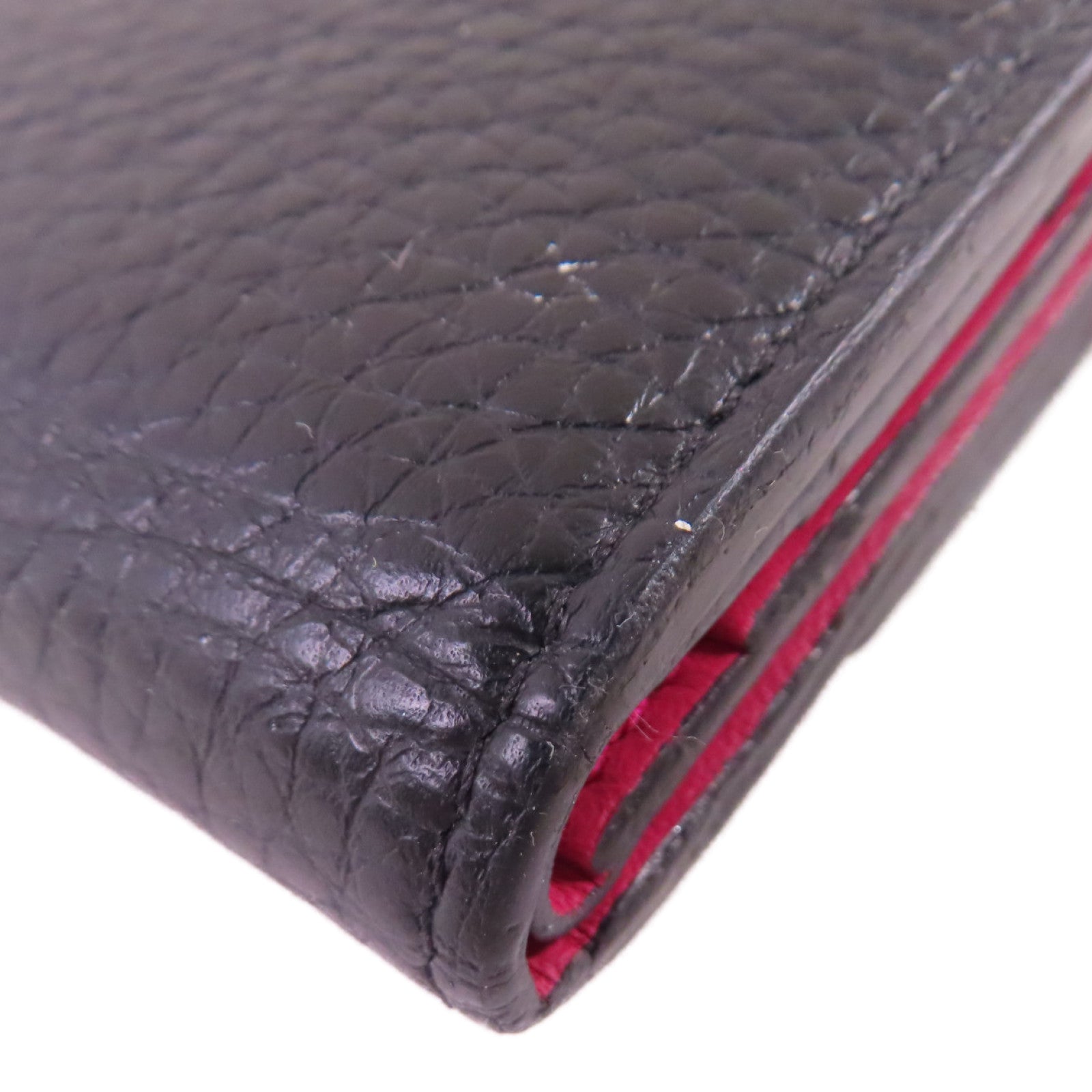 LOUIS VUITTON Taurillon皮革Capucines XS Wallet金扣短錢包黑色/粉紅色