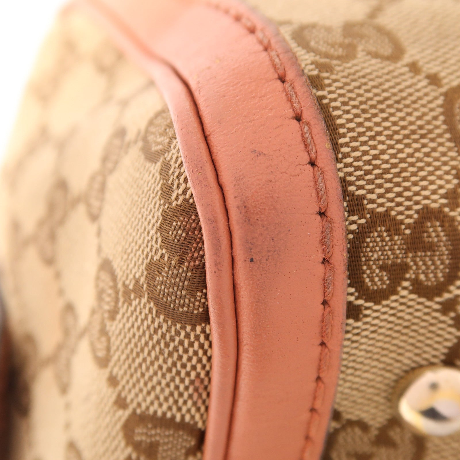 GUCCI GG帆布Shoulder Bag金扣手挽肩背兩用袋啡色/粉紅色