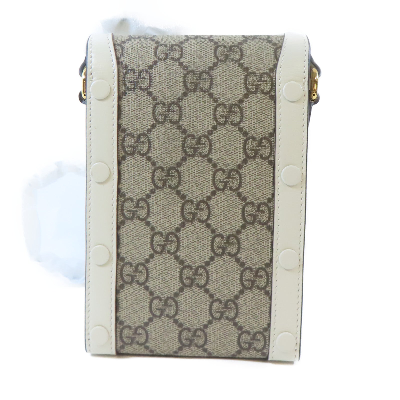 GUCCI 塗層帆布Horsebit 1955 Mini Bag金扣肩背袋啡色/白色