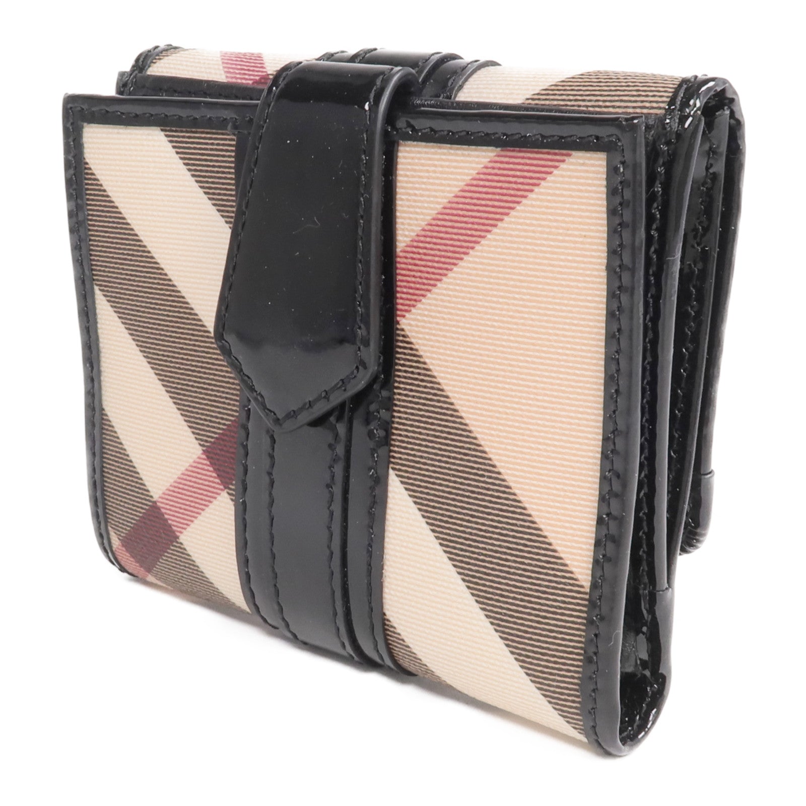 BURBERRY 塗層帆布/漆皮皮革/皮革Wallet銀扣錢包