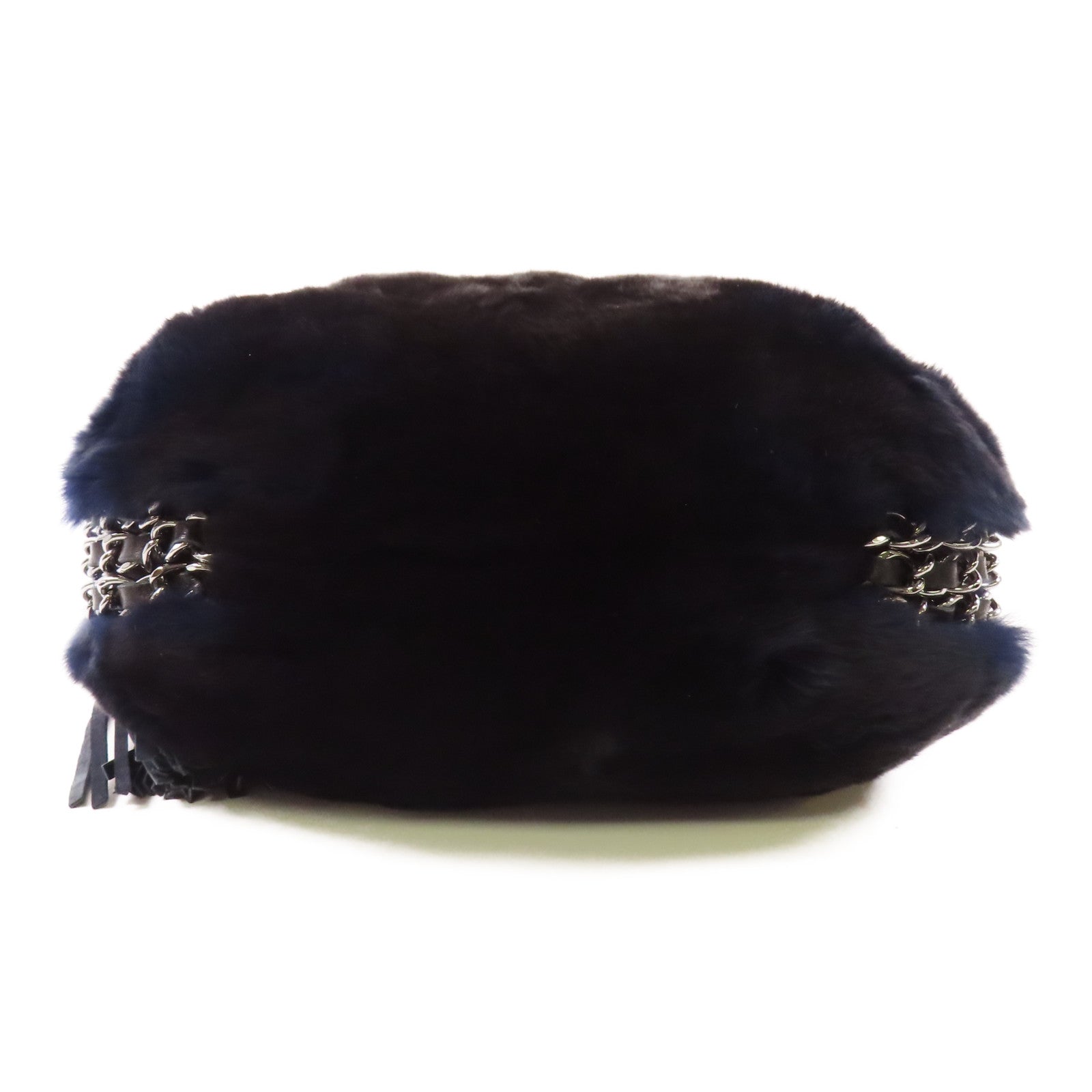 CHANEL 兔毛Chain Shoulder銀扣鏈帶肩背袋