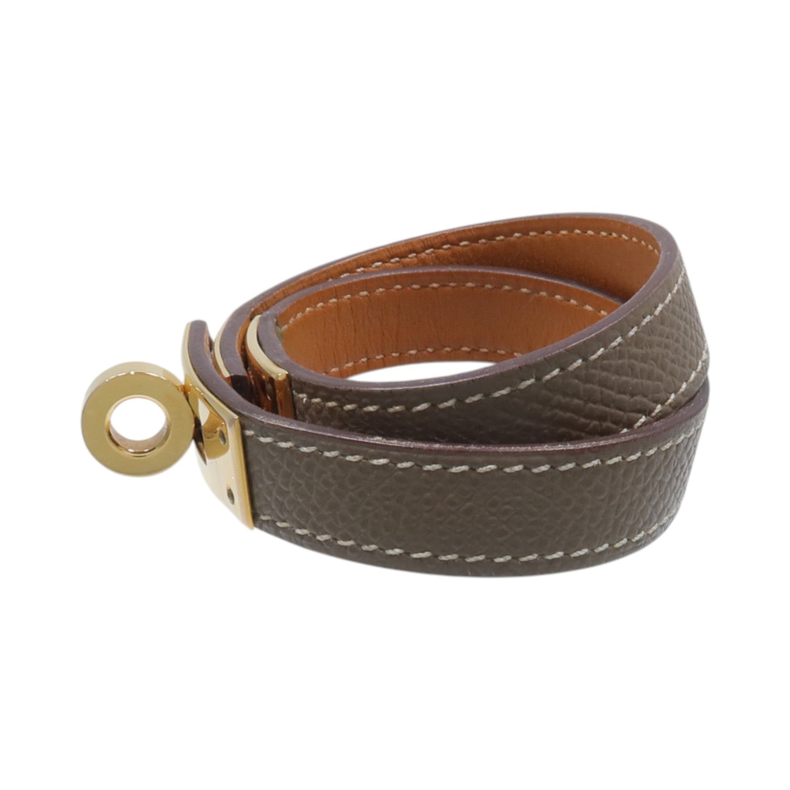 HERMES Epsom皮革/金屬Kelly Double Tour Bracelet手鏈Etoupe