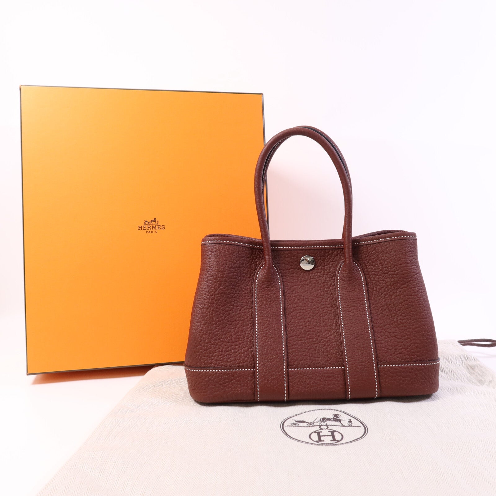 HERMES Negonda皮革Neo Garden Party 23銀扣手挽袋Rouge H