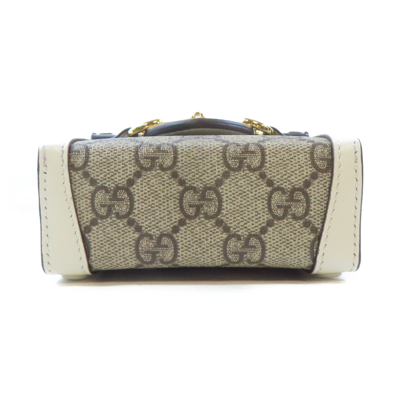 GUCCI 塗層帆布Horsebit 1955 Mini Bag金扣肩背袋啡色/白色