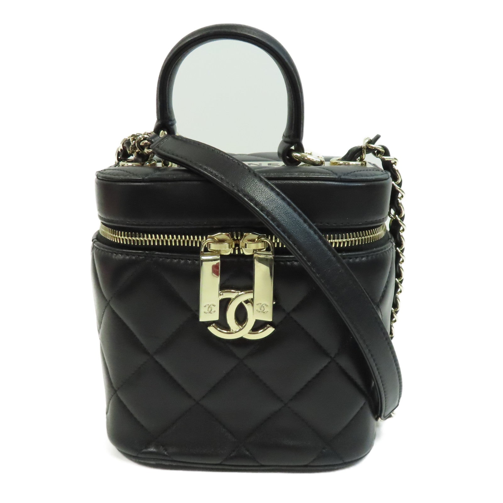 CHANEL 菱格羊皮皮革Trendy CC Vanity Case金扣手挽肩背兩用袋黑色