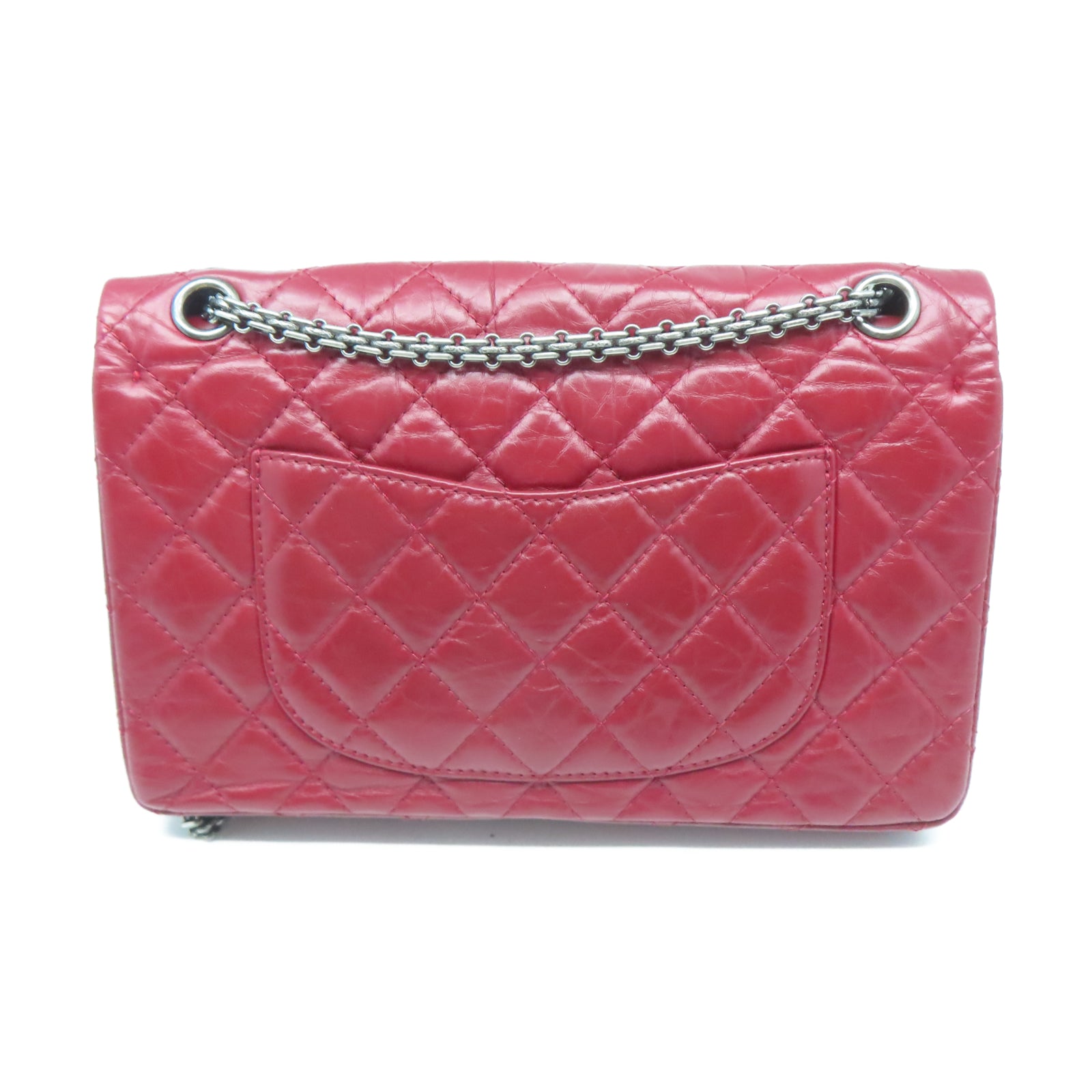 CHANEL 【清倉大減價】牛皮皮革2.55 Chain Shoulder銀扣鏈帶肩背袋紅色