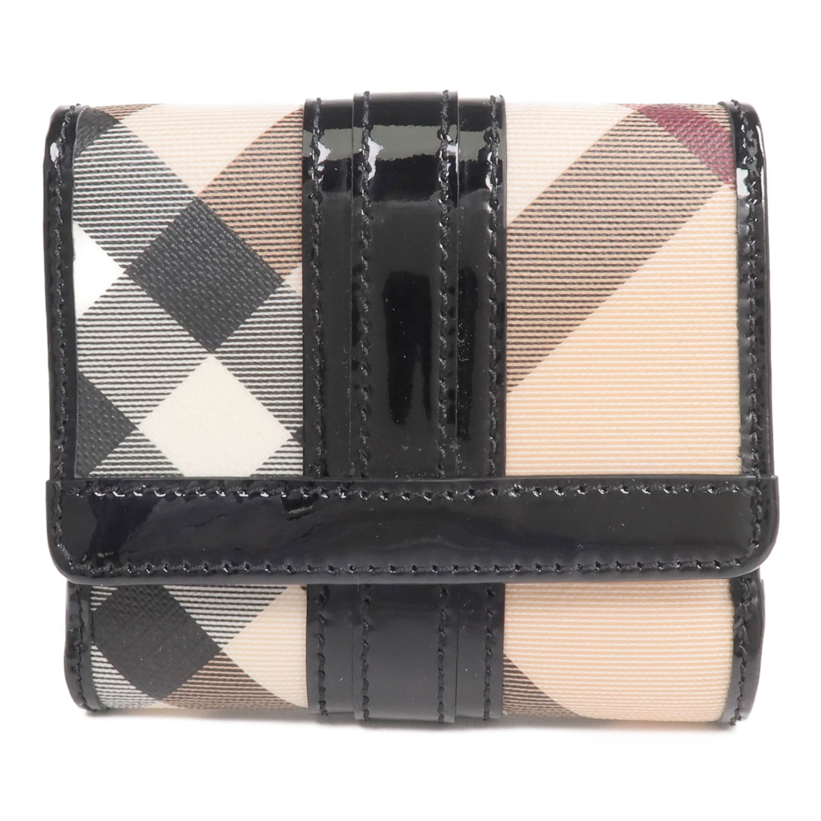 BURBERRY 塗層帆布/漆皮皮革/皮革Wallet銀扣錢包