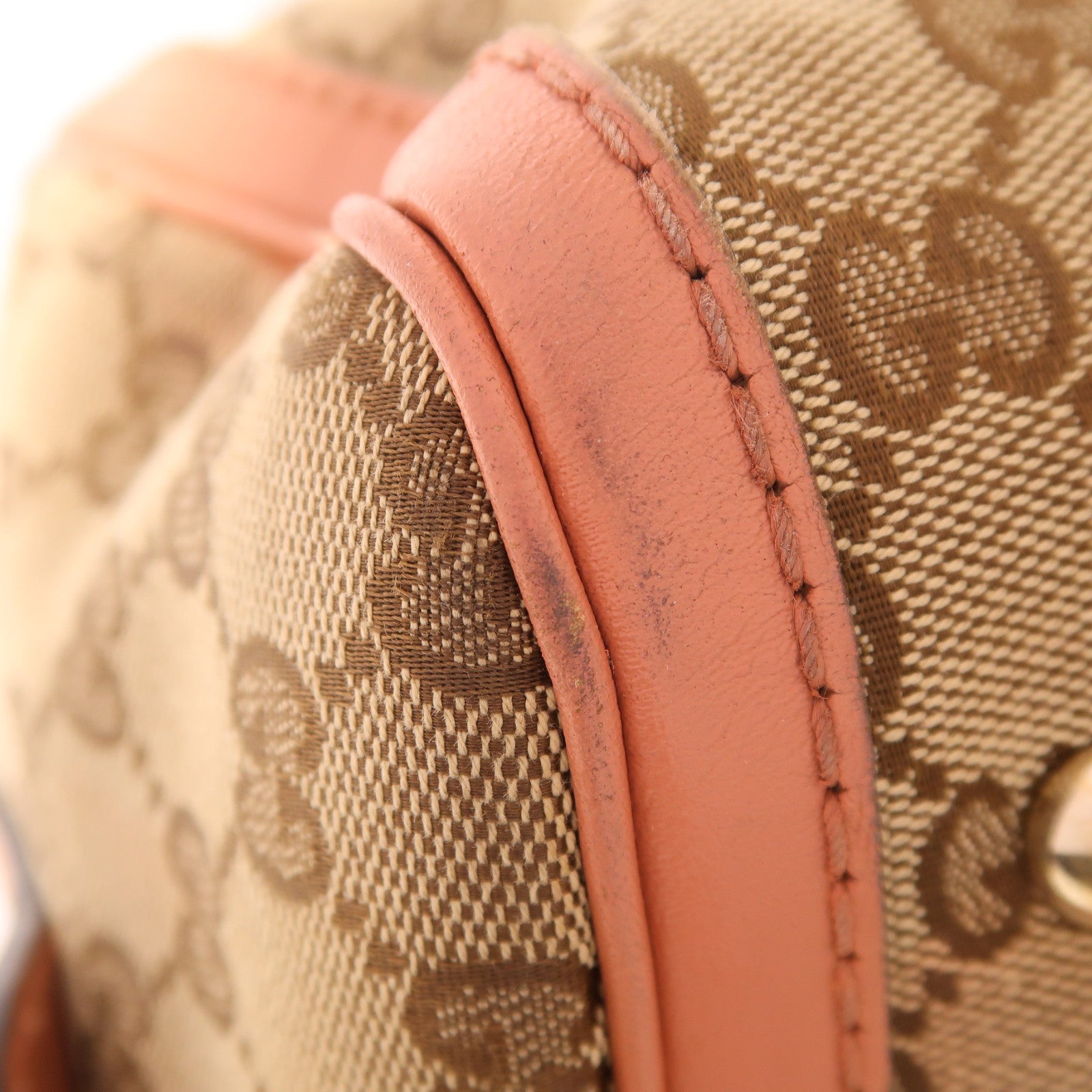 GUCCI GG帆布Shoulder Bag金扣手挽肩背兩用袋啡色/粉紅色