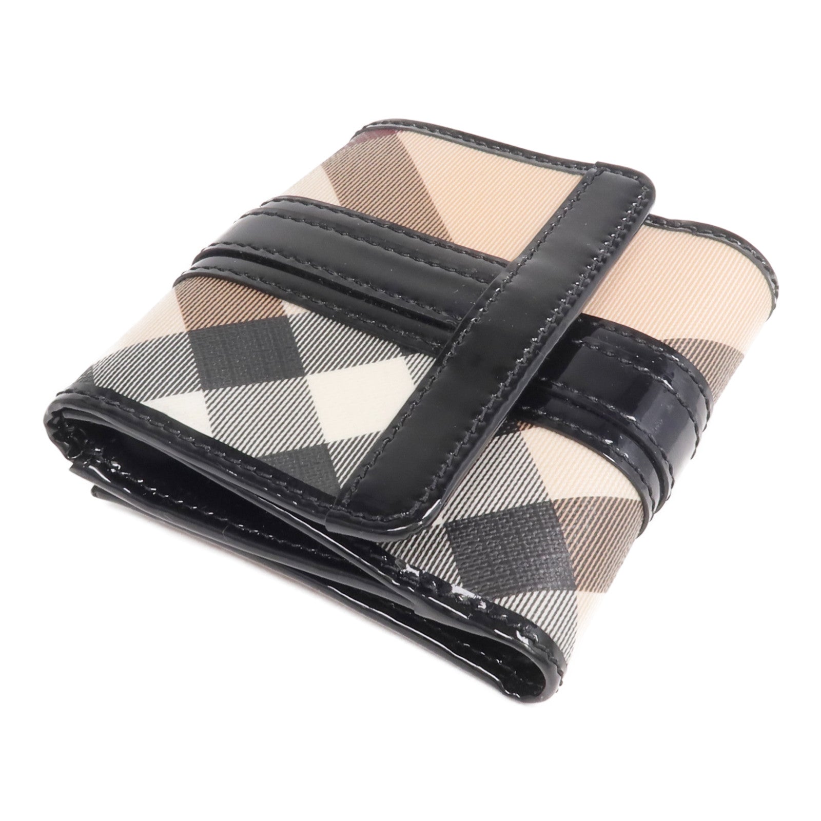 BURBERRY 塗層帆布/漆皮皮革/皮革Wallet銀扣錢包