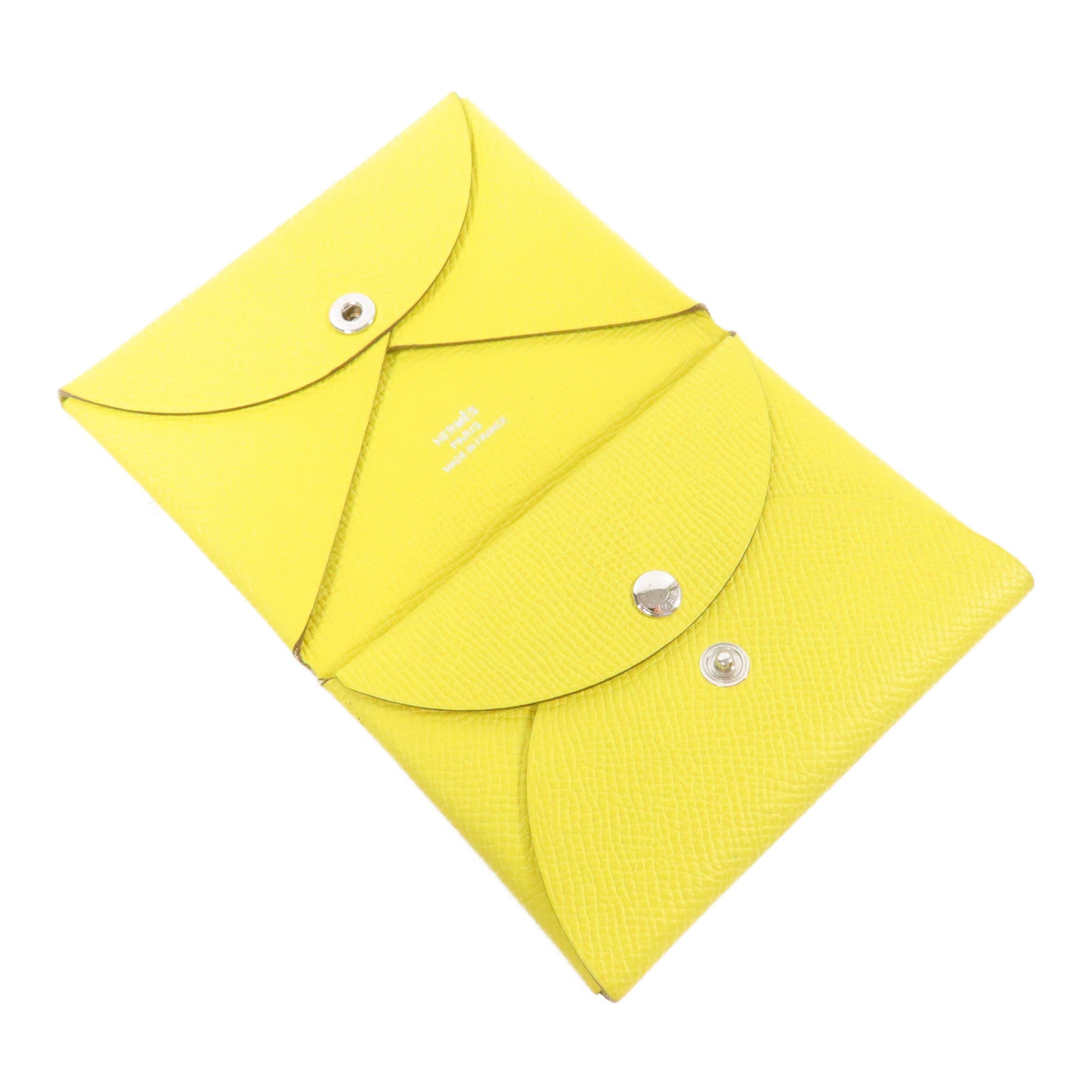 HERMES Epsom皮革Calvi Duo Compact銀扣卡片套Cumin茴香黃