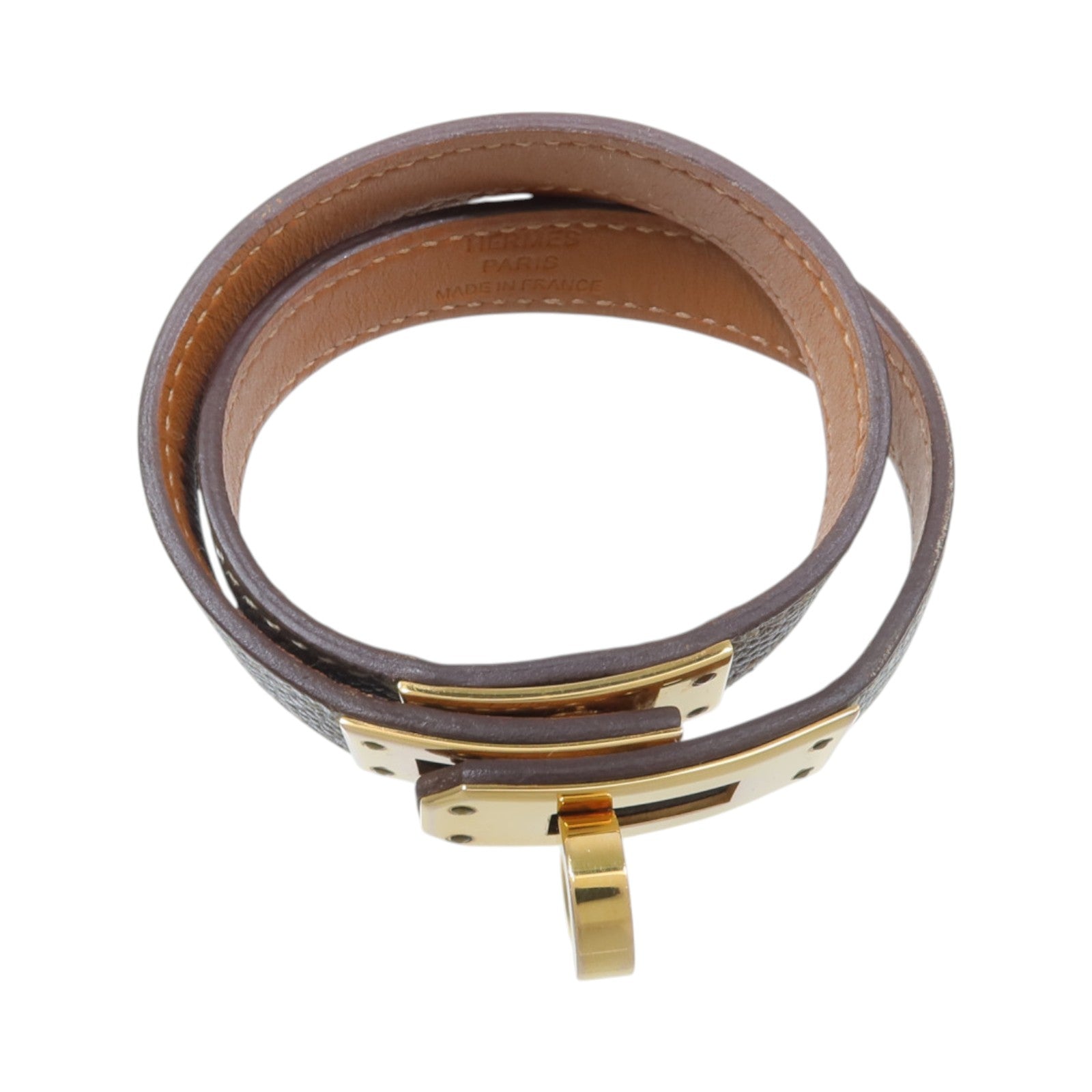 HERMES Epsom皮革/金屬Kelly Double Tour Bracelet手鏈Etoupe