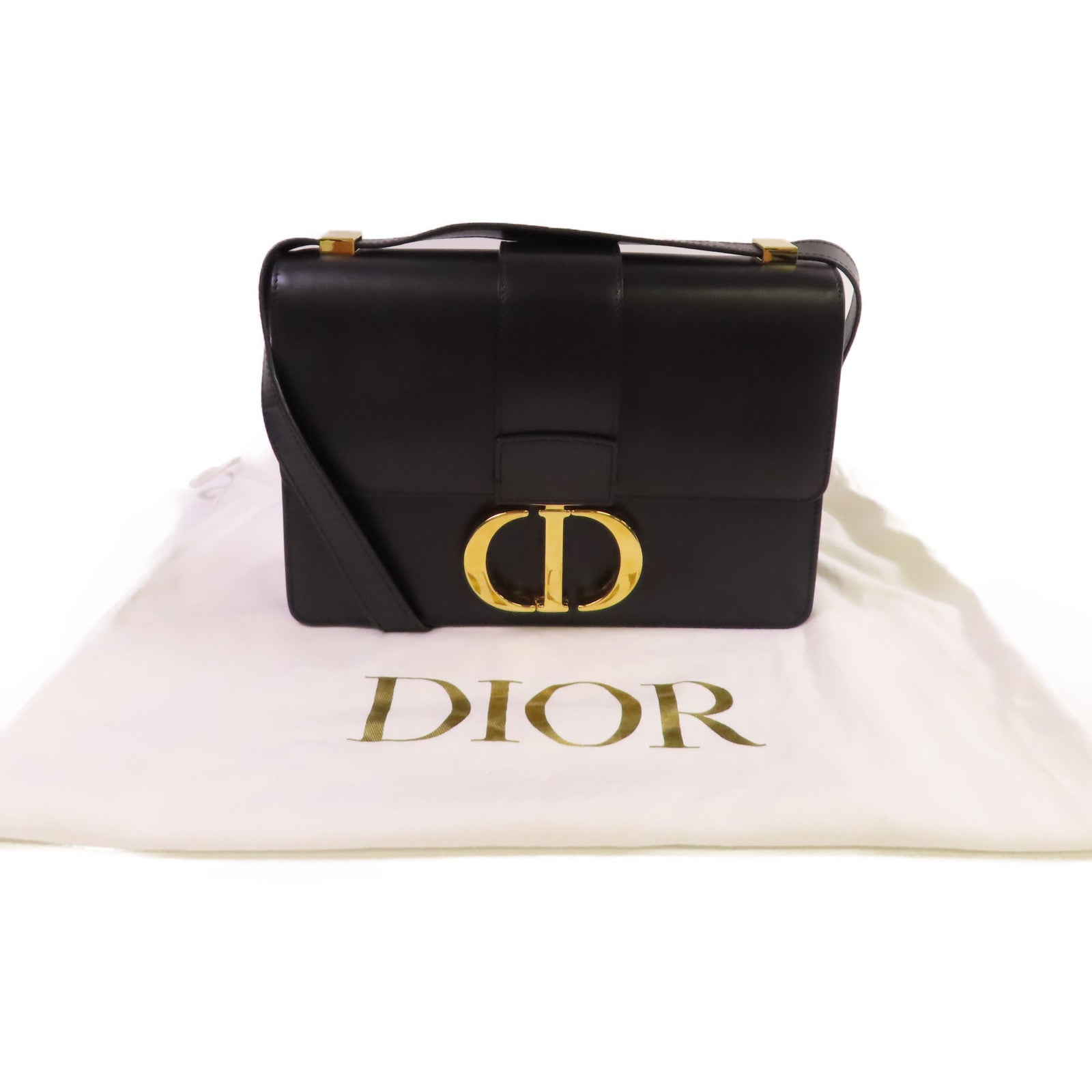 Dior 【激減優惠】牛皮皮革30 Montaigne Shoulder Bag金扣肩背袋黑色