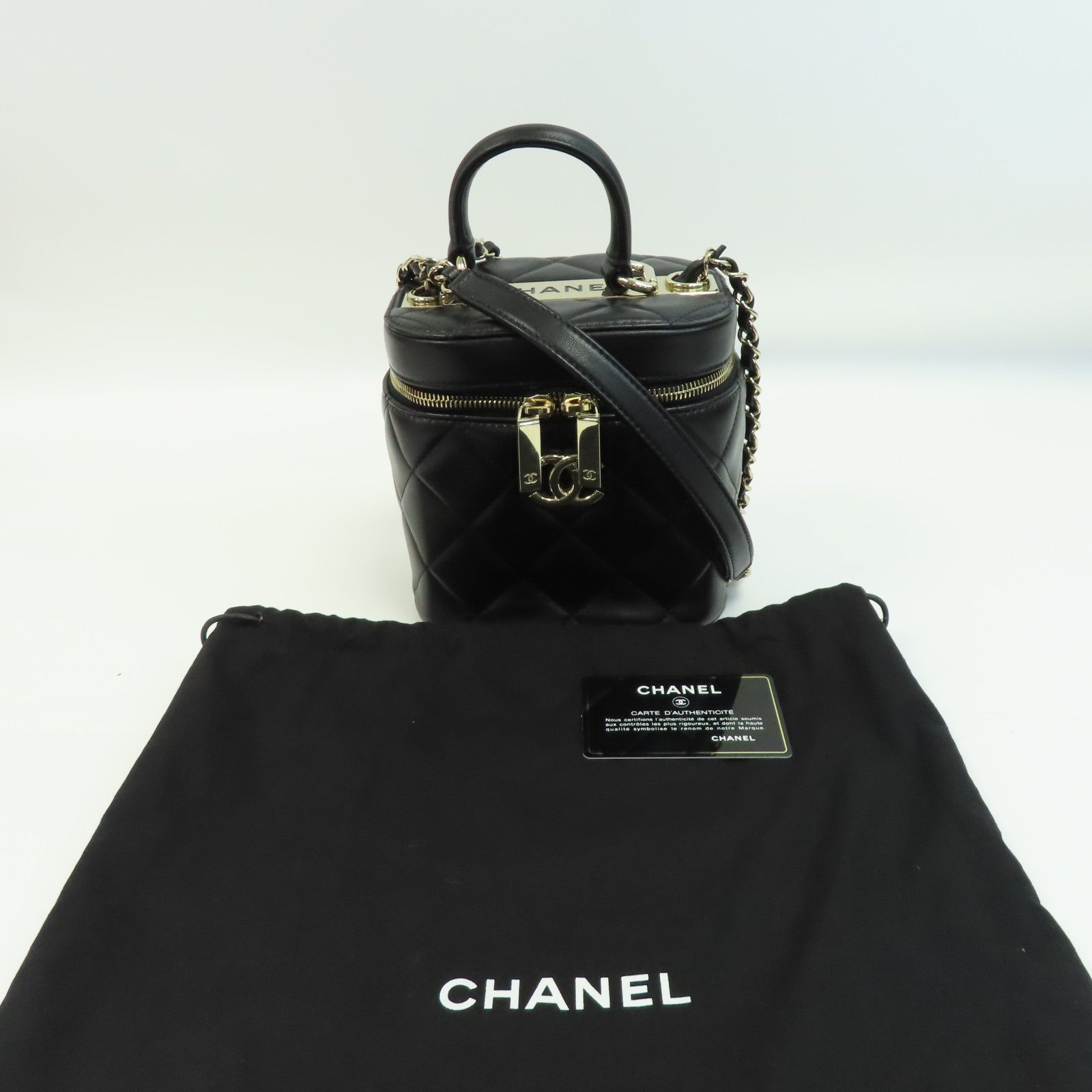 CHANEL 菱格羊皮皮革Trendy CC Vanity Case金扣手挽肩背兩用袋黑色