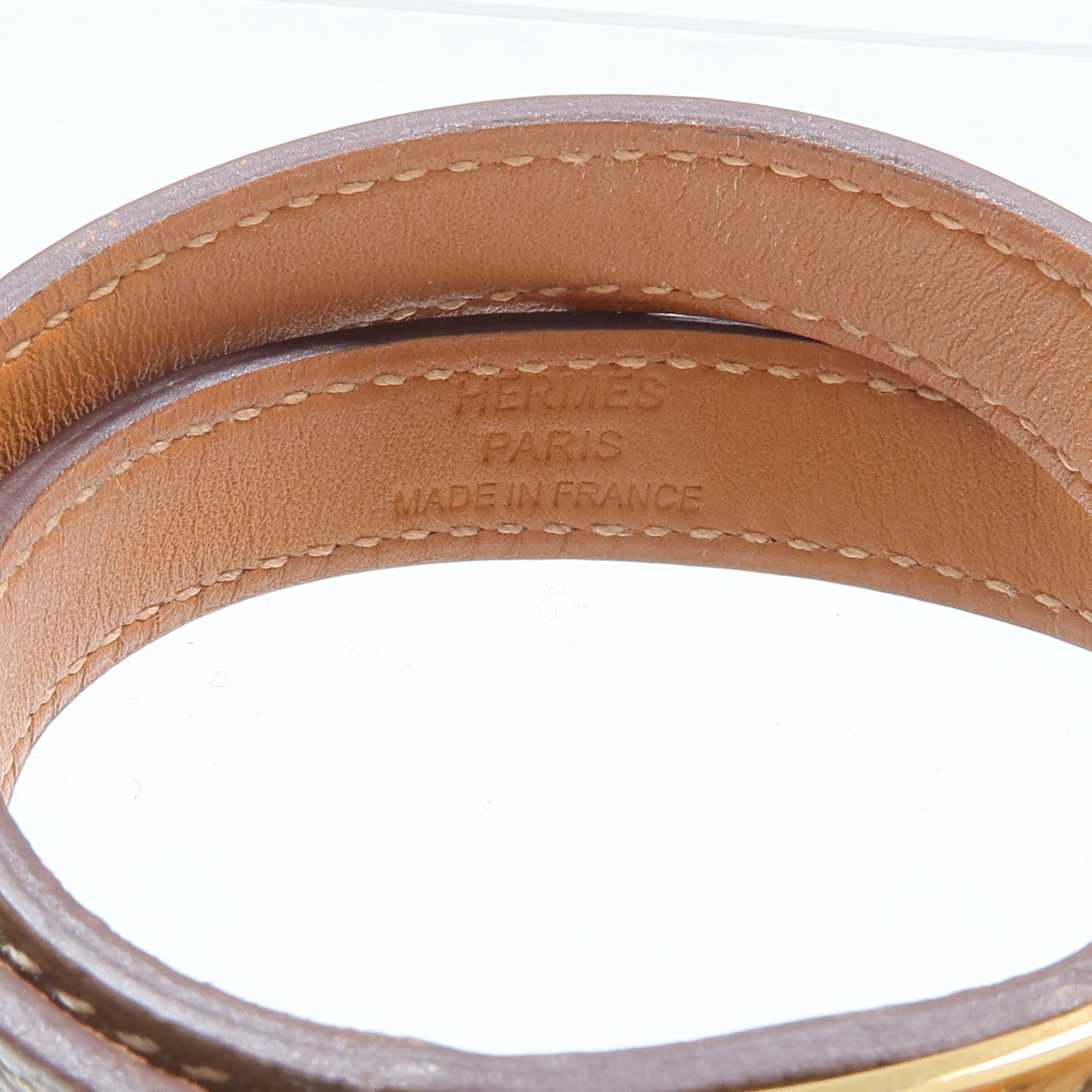 HERMES Epsom皮革/金屬Kelly Double Tour Bracelet手鏈Etoupe