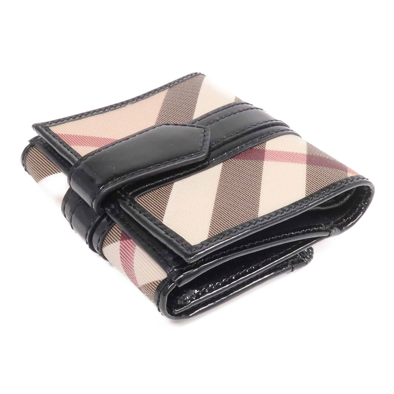 BURBERRY 塗層帆布/漆皮皮革/皮革Wallet銀扣錢包