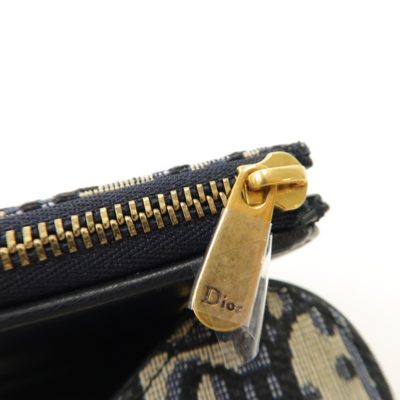 Dior 帆布Saddle Lotus Wallet金扣折疊錢包藍色