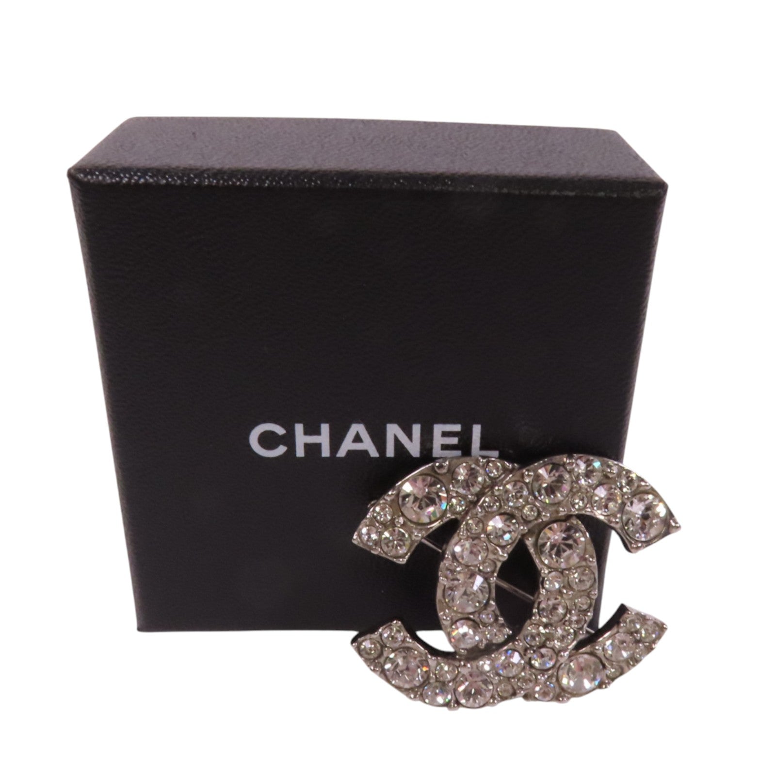 CHANEL 金屬/水鑽CC Brooch銀扣胸針