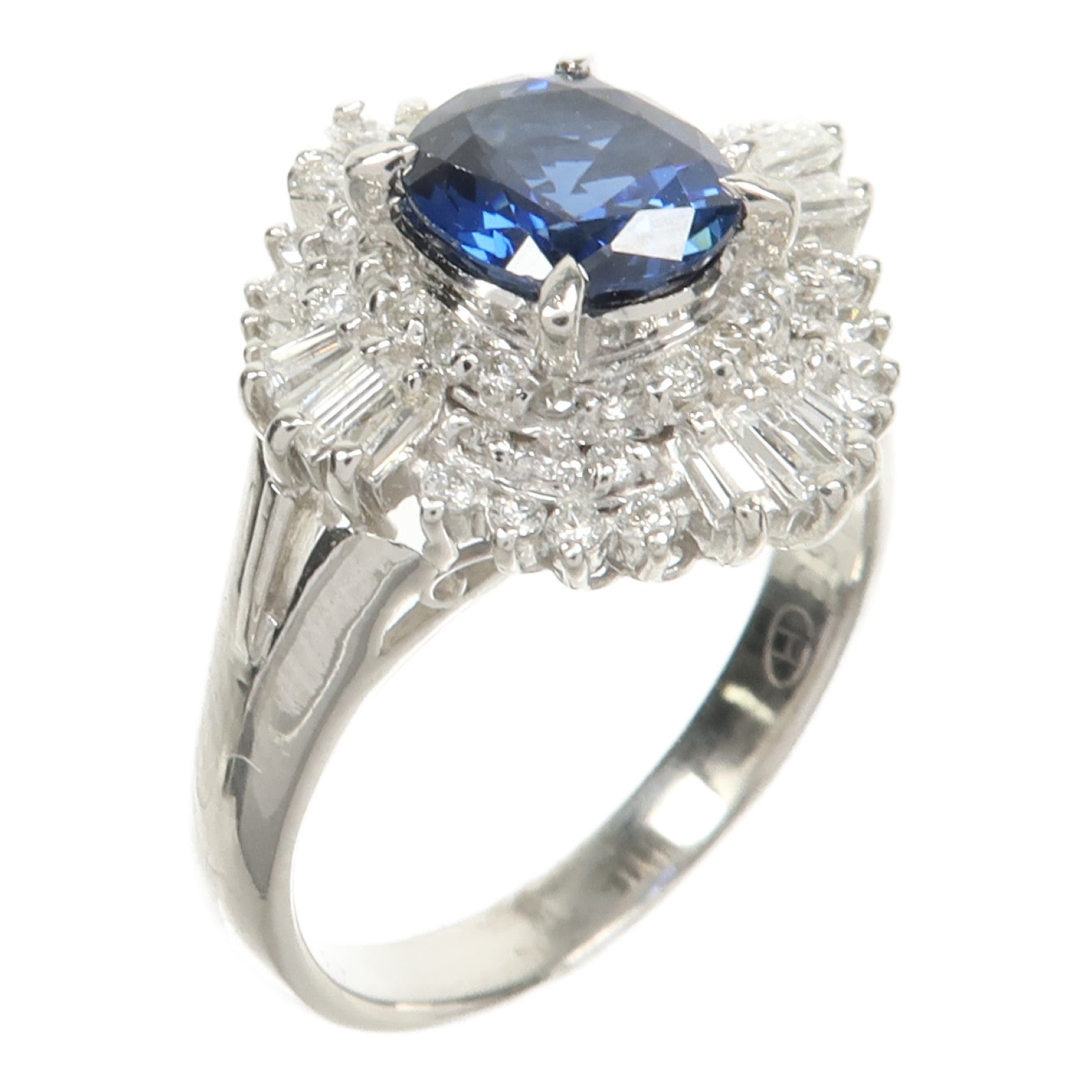 JEWELRY PT900鉑金Sapphire Diamond Ring藍寶石/鑽石戒指US#5.5