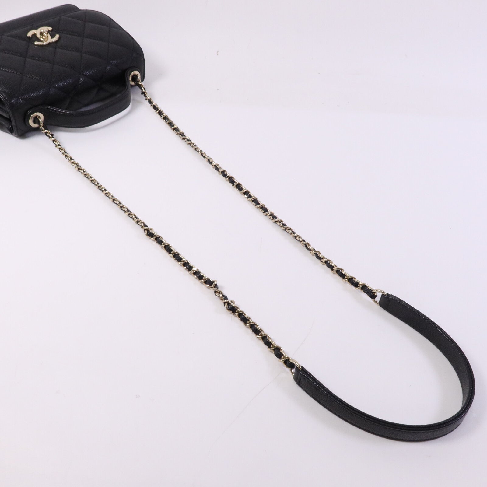 CHANEL 牛皮皮革Business Affinity Small金扣鏈帶手挽肩背兩用袋