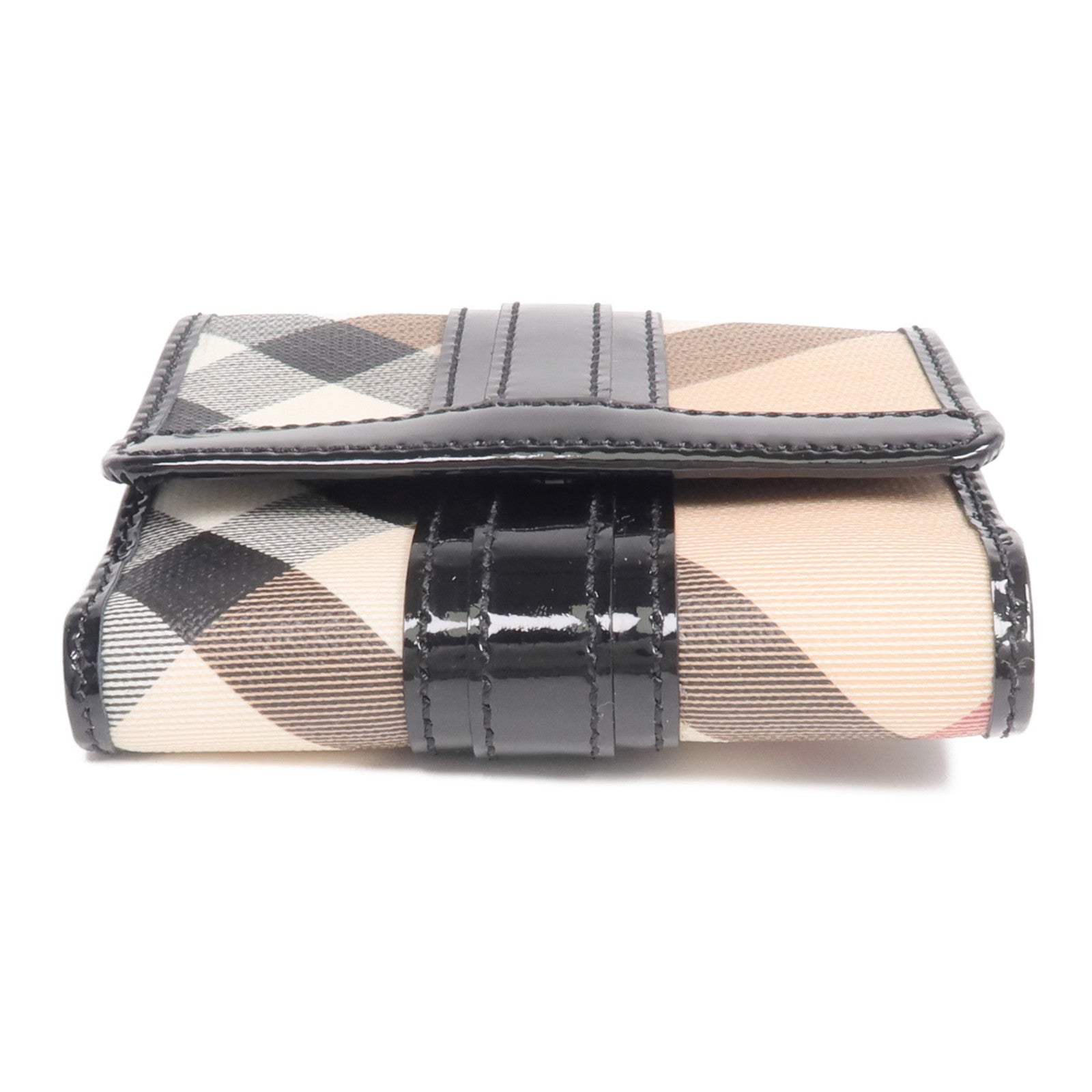 BURBERRY 塗層帆布/漆皮皮革/皮革Wallet銀扣錢包