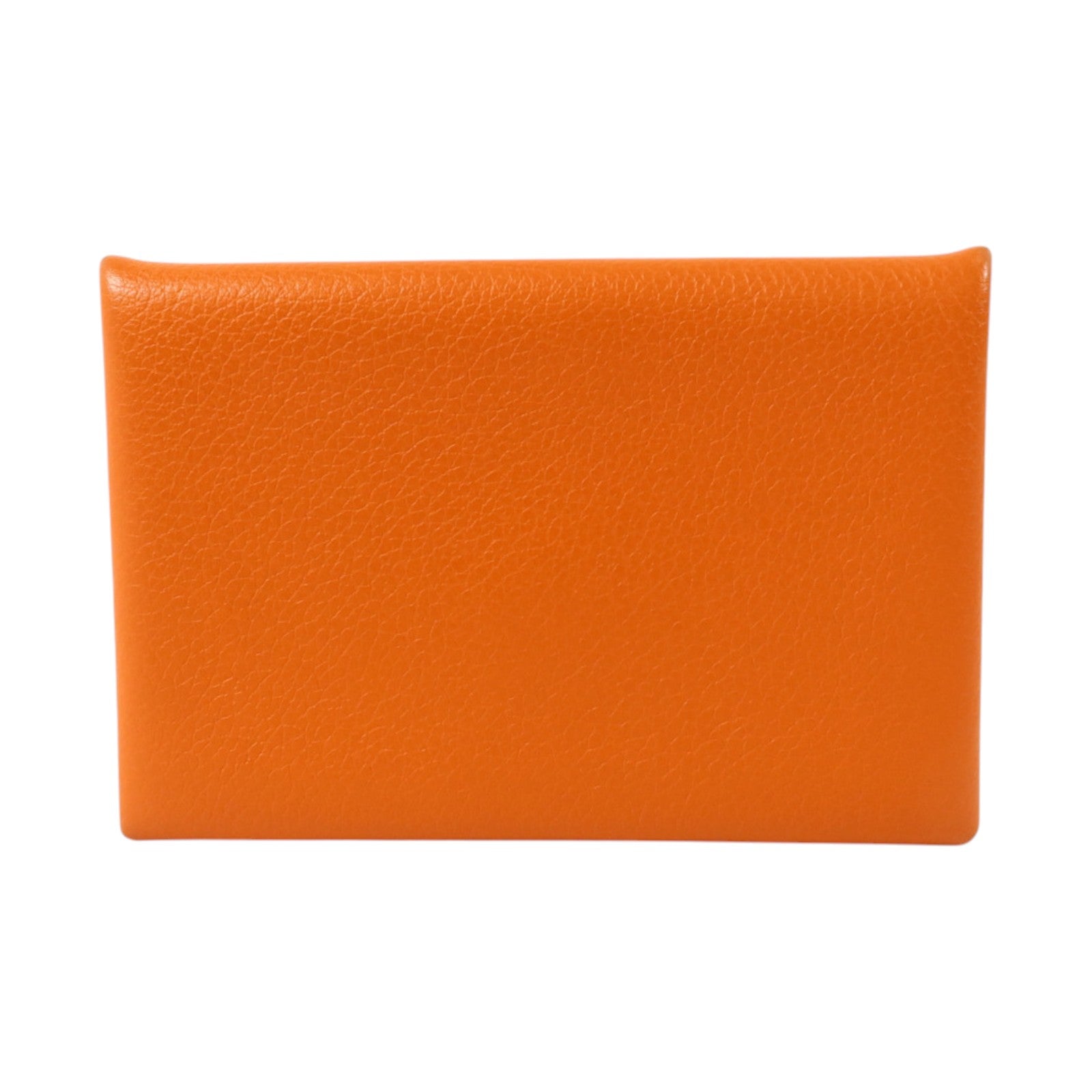 HERMES Mysore皮革Calvi Card Holder銀扣卡片套Orange