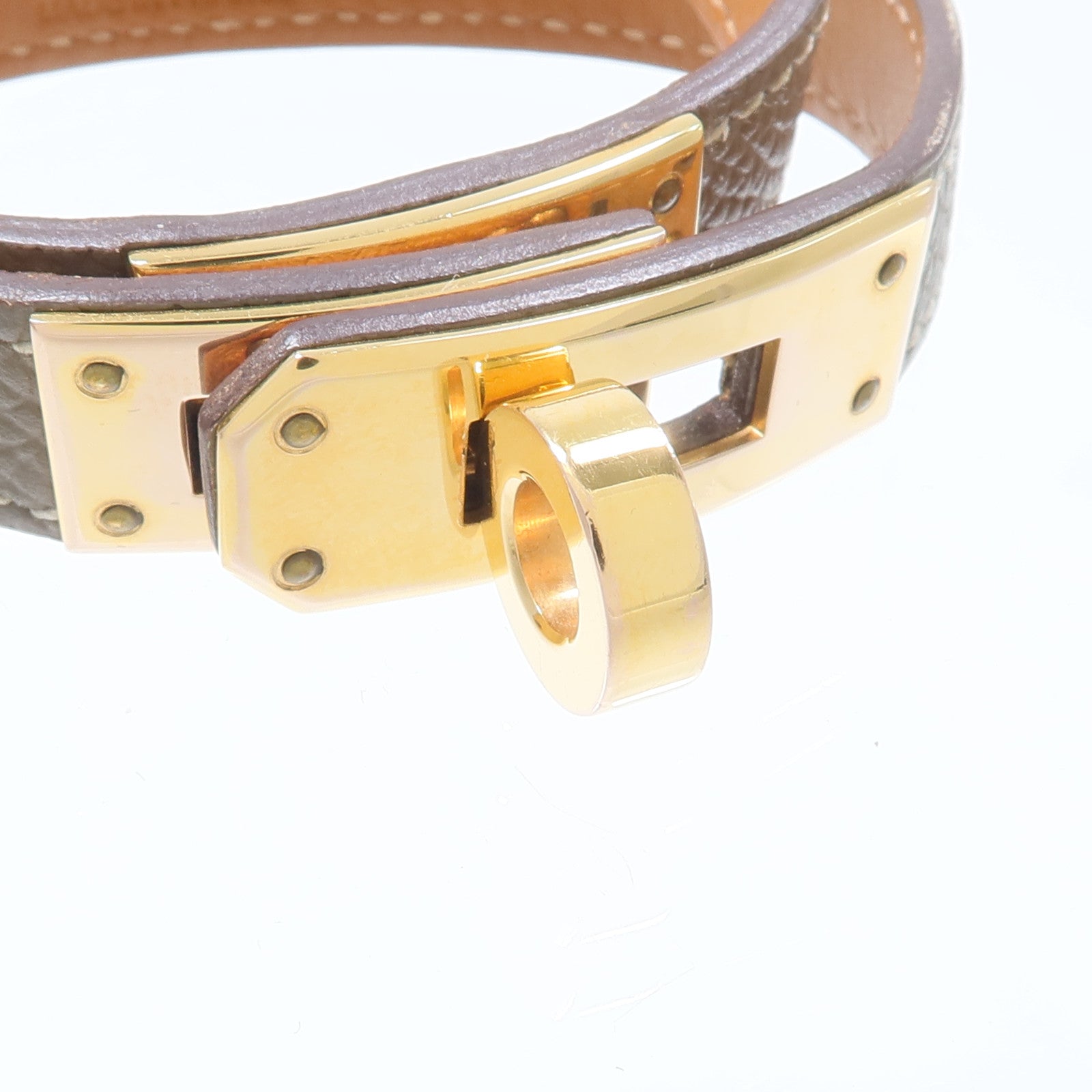 HERMES Epsom皮革/金屬Kelly Double Tour Bracelet手鏈Etoupe
