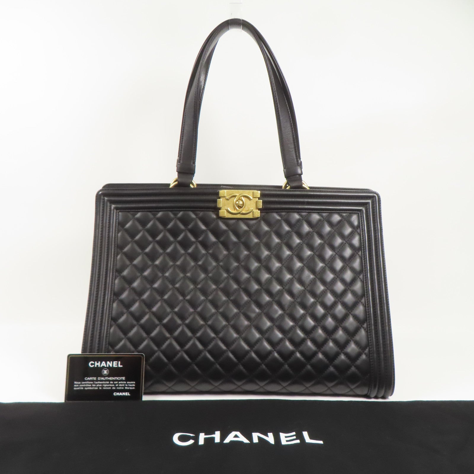 CHANEL CC GHW Boy Chanel Tote Bag Lambskin Leather Black