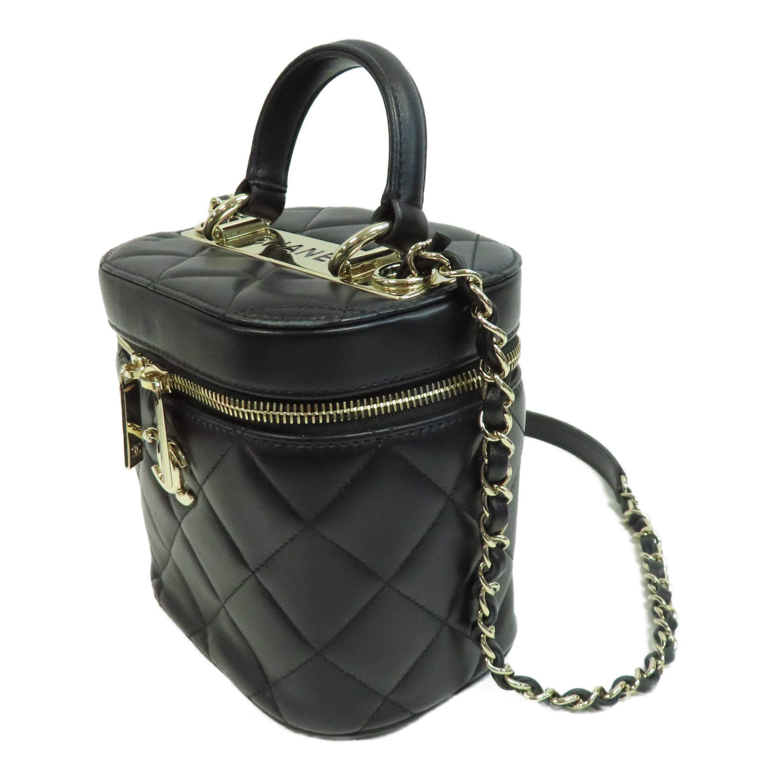 CHANEL 菱格羊皮皮革Trendy CC Vanity Case金扣手挽肩背兩用袋黑色