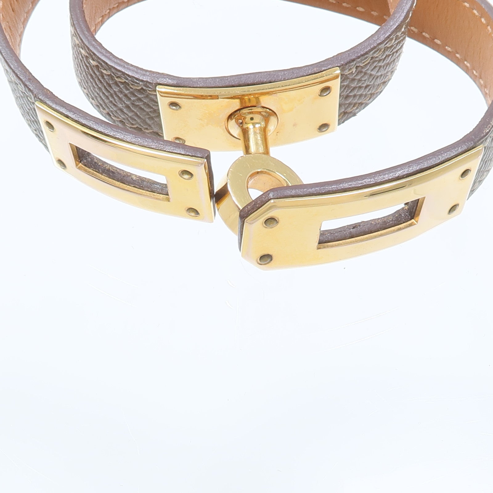 HERMES Epsom皮革/金屬Kelly Double Tour Bracelet手鏈Etoupe