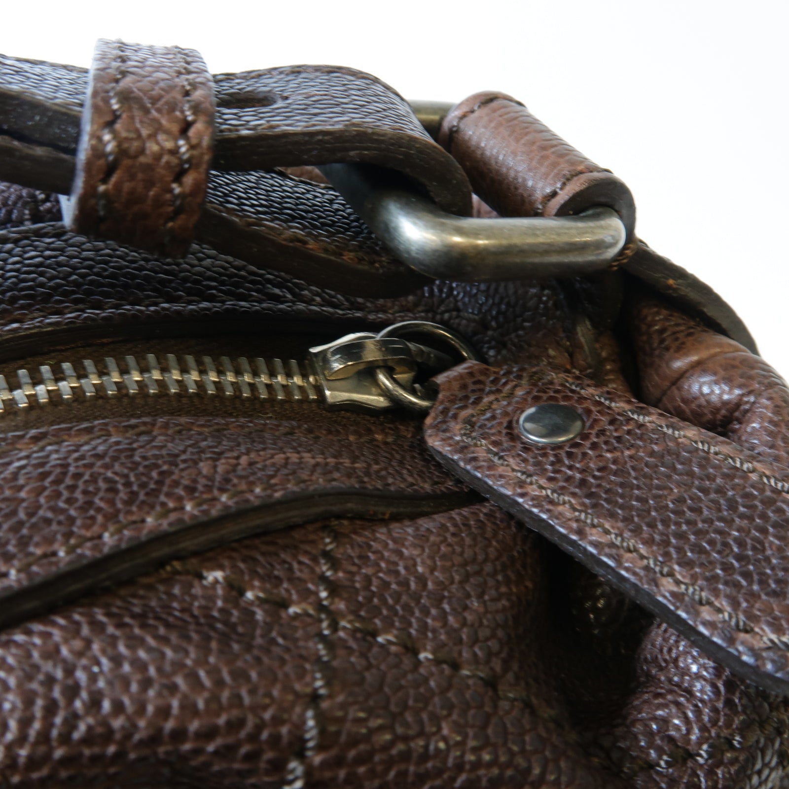 CHANEL 【激減優惠】菱格Caviar皮革Shoulder Bag銀扣肩背袋啡色