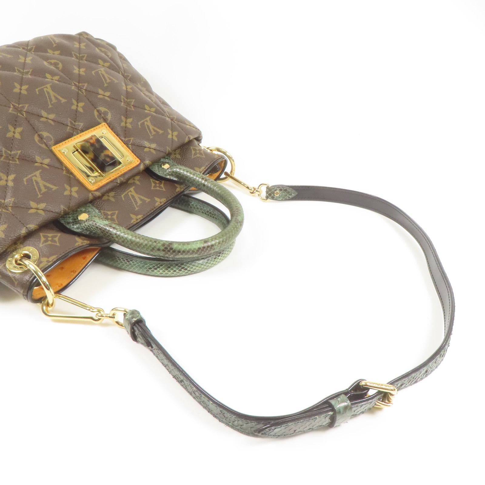 LOUIS VUITTON Monogram/鴕鳥/蛇皮皮革Etoile Exotique Limited Edition金扣手挽肩背兩用袋