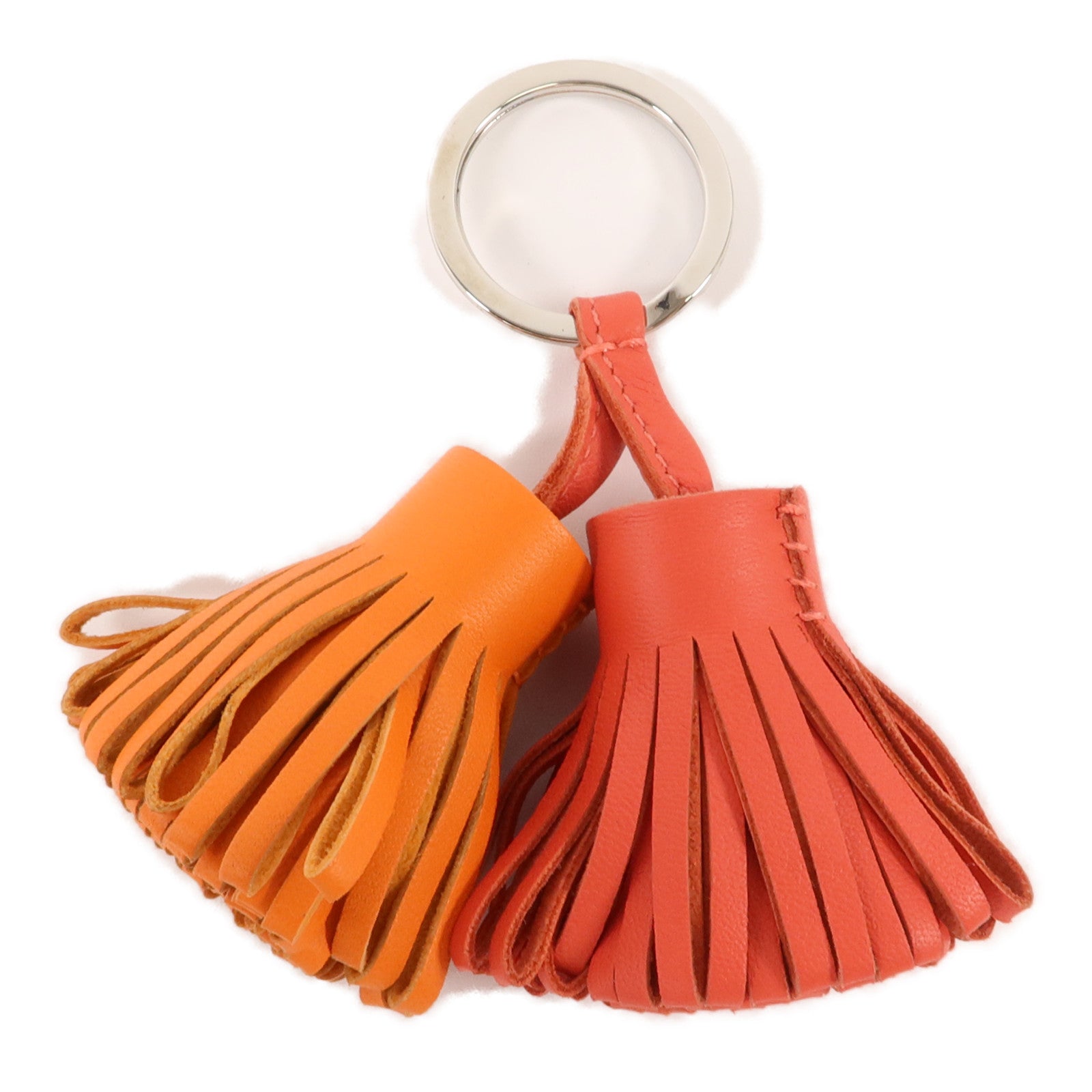 HERMES Milo皮革Carmen Uno-Dos Key Ring鎖匙扣掛飾Rose Jaipur/Orange