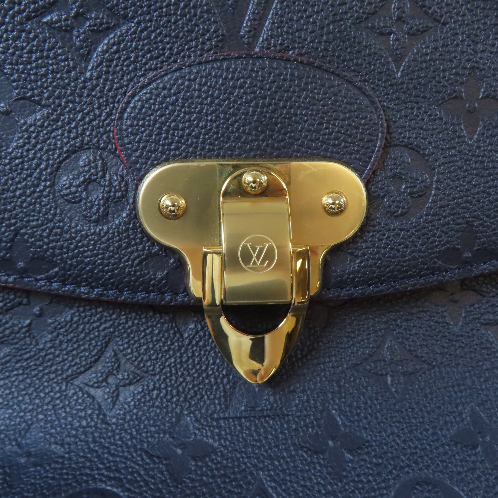 LOUIS VUITTON Monogram Empreinte Georges MM金扣手挽肩背兩用袋深藍色