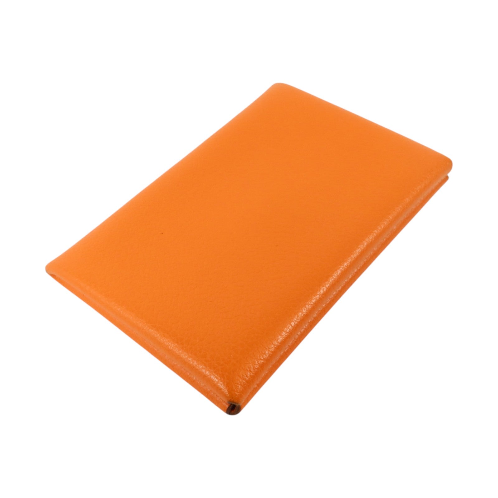 HERMES Mysore皮革Calvi Card Holder銀扣卡片套Orange