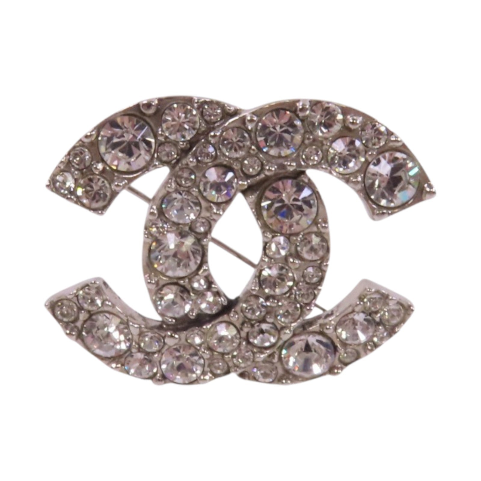 CHANEL 金屬/水鑽CC Brooch銀扣胸針