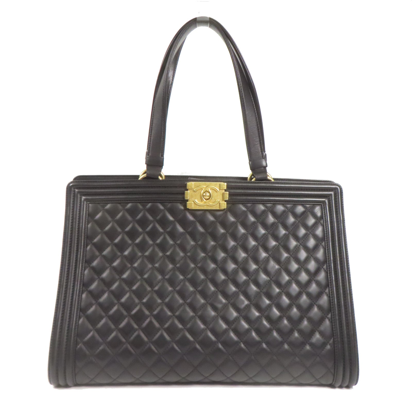 CHANEL CC GHW Boy Chanel Tote Bag Lambskin Leather Black