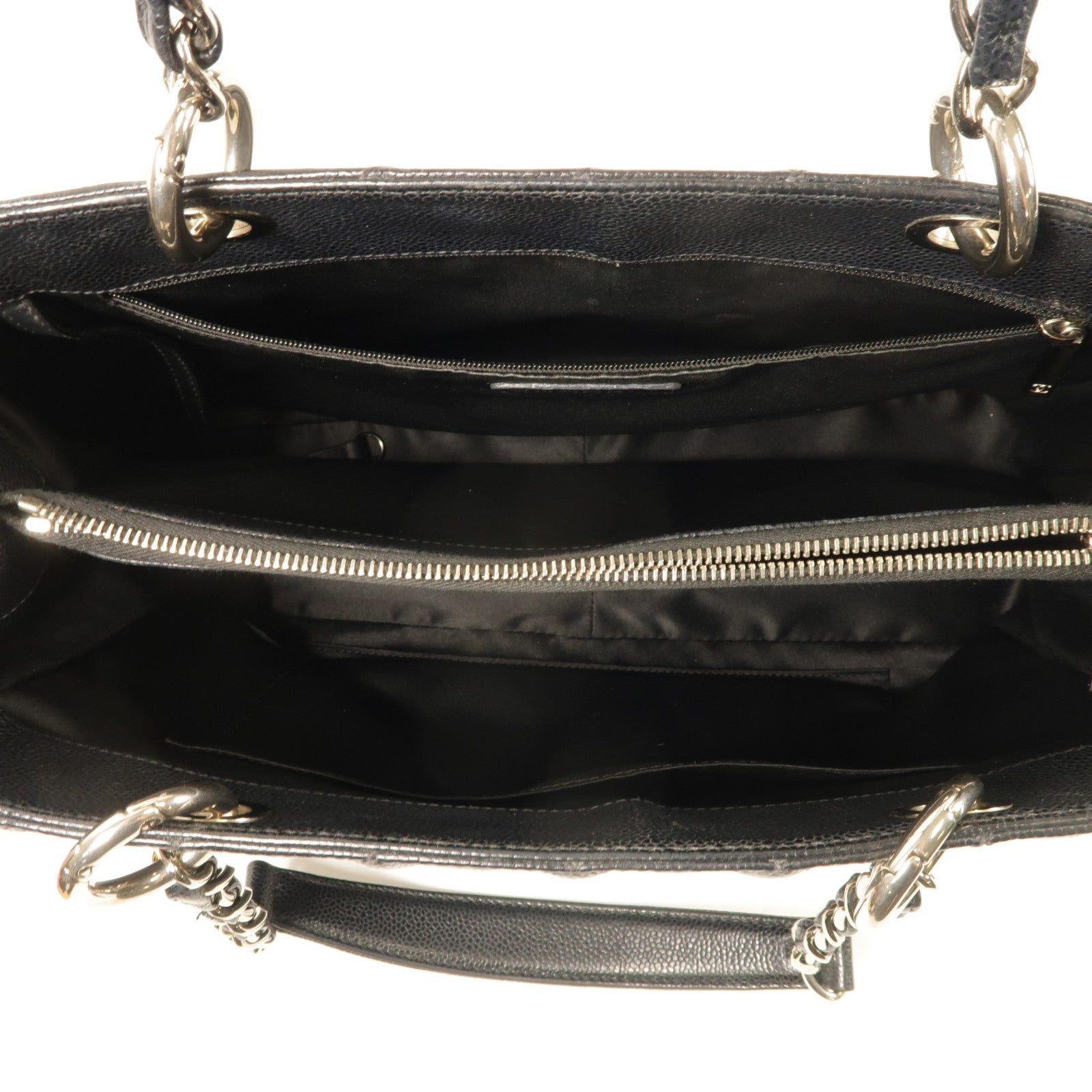 CHANEL 牛皮皮革Grand Shopping Tote Bag銀扣鏈帶肩背袋