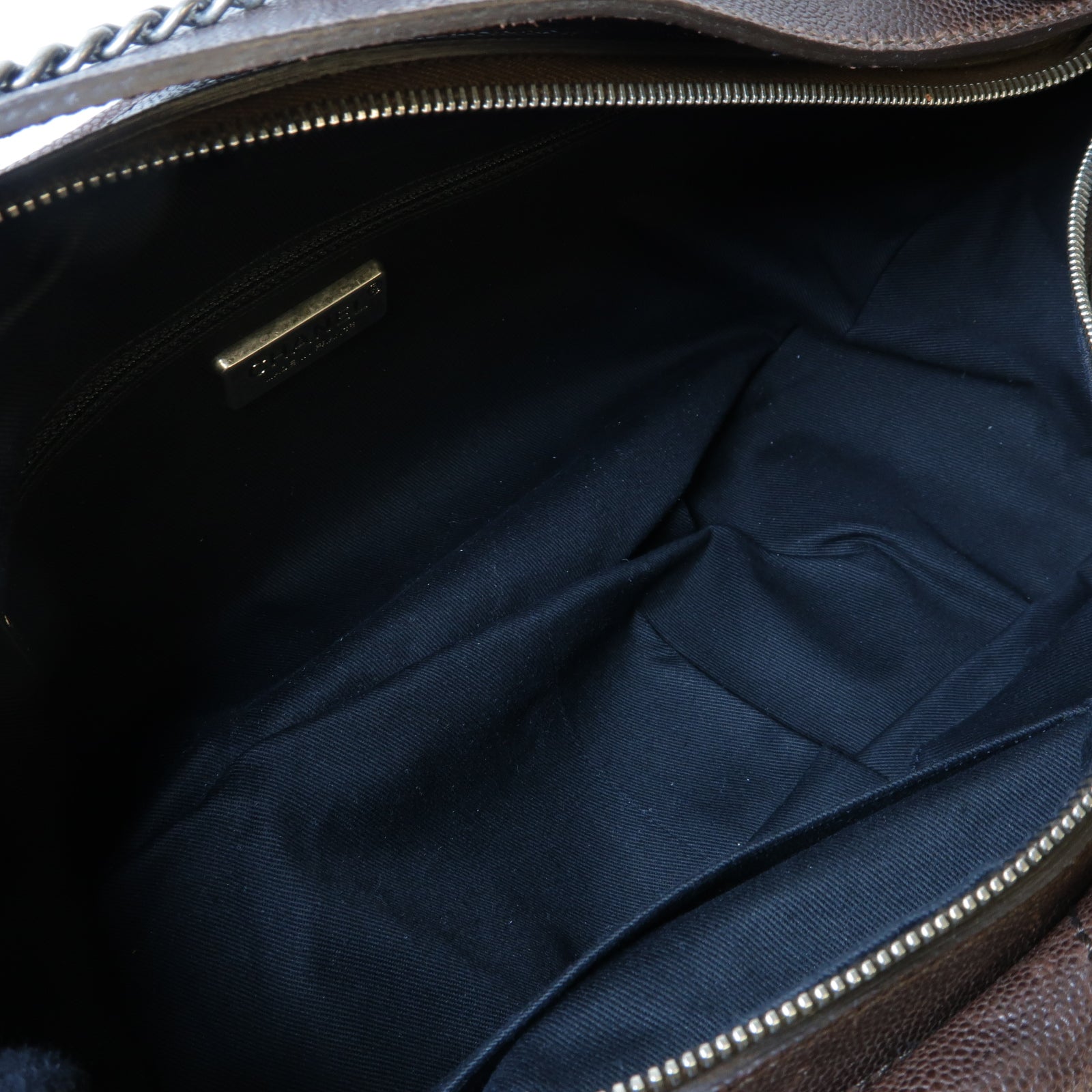 CHANEL 【激減優惠】菱格Caviar皮革Shoulder Bag銀扣肩背袋啡色
