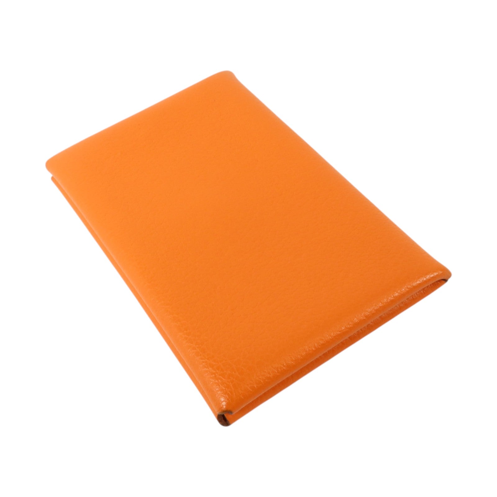 HERMES Mysore皮革Calvi Card Holder銀扣卡片套Orange