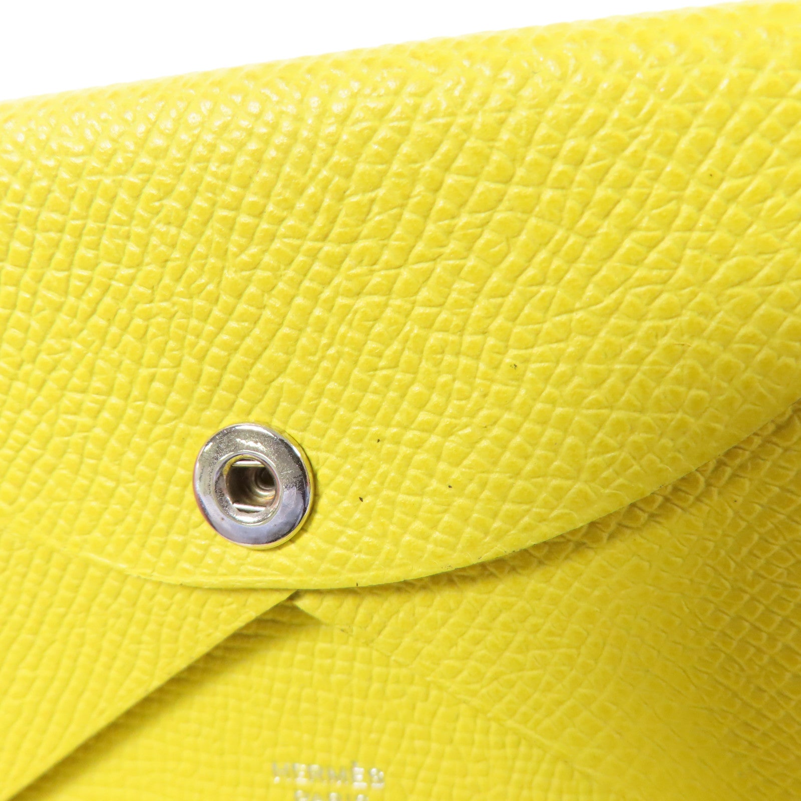 HERMES Epsom皮革Calvi Duo Compact銀扣卡片套Cumin茴香黃