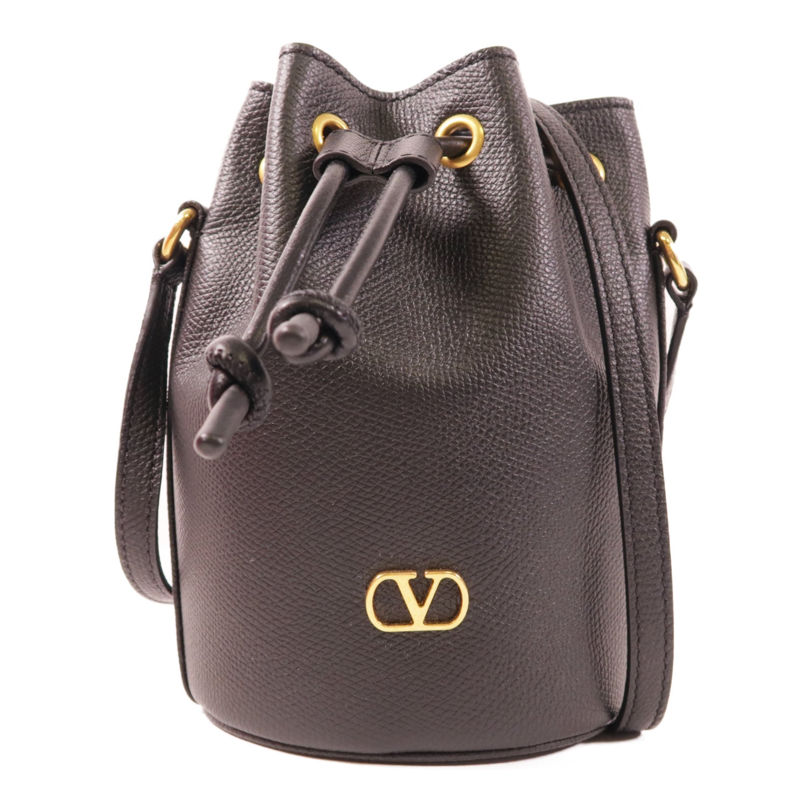 Valentino 【激減優惠】牛皮皮革V Logo Bucket Bag金扣肩背袋
