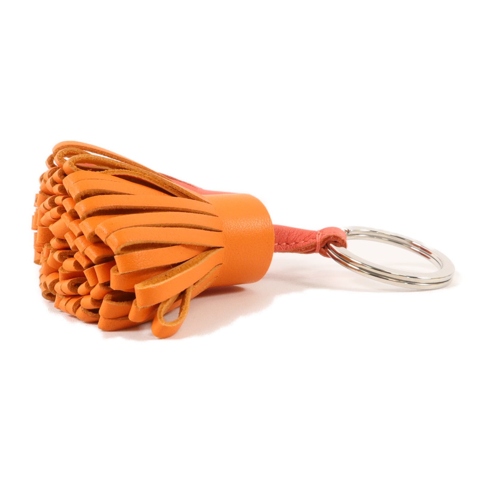 HERMES Milo皮革Carmen Uno-Dos Key Ring鎖匙扣掛飾Rose Jaipur/Orange