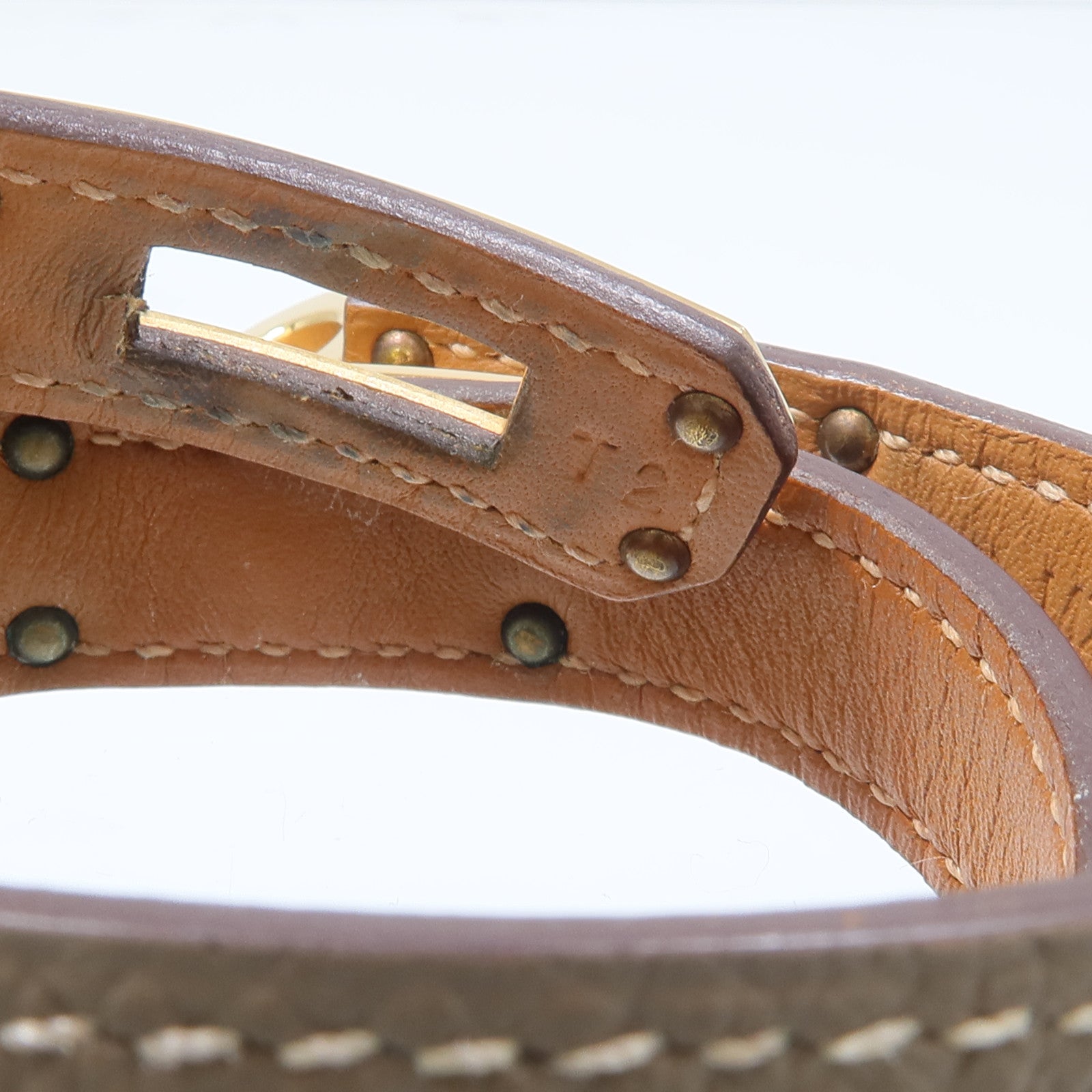 HERMES Epsom皮革/金屬Kelly Double Tour Bracelet手鏈Etoupe