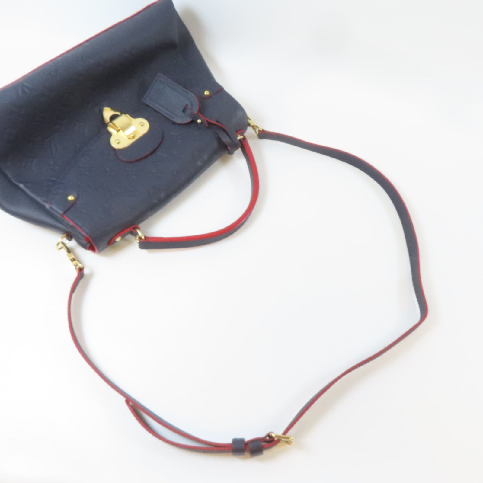 LOUIS VUITTON Monogram Empreinte Georges MM金扣手挽肩背兩用袋深藍色