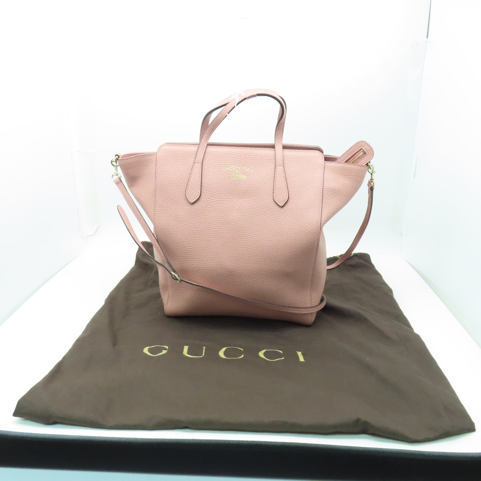 GUCCI 【清倉大減價】牛皮皮革Tote Bag金扣手挽肩背兩用袋粉紅色