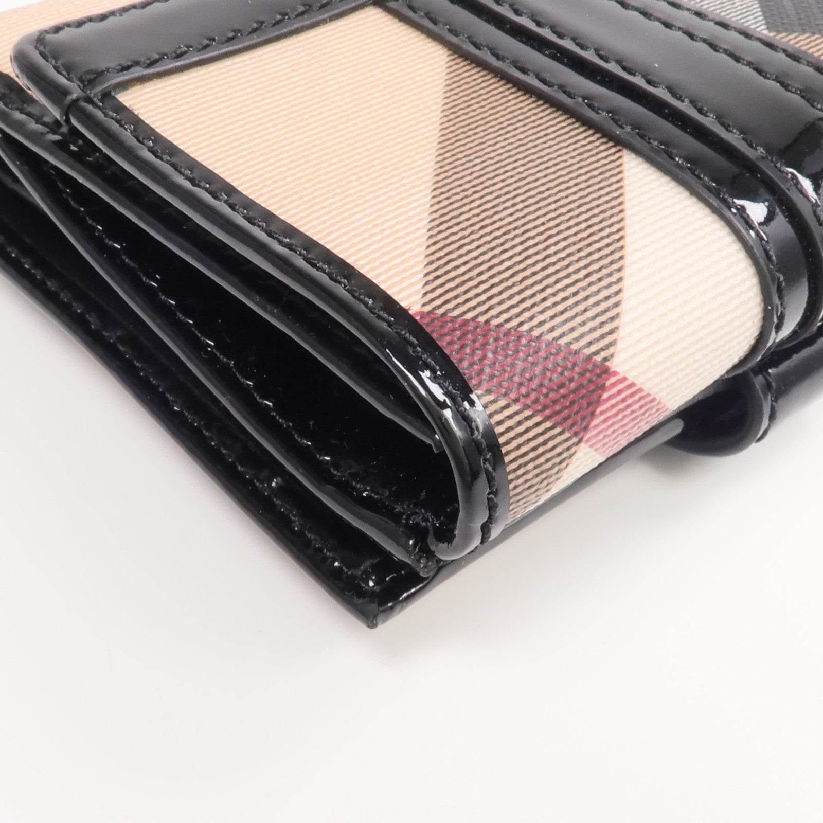 BURBERRY 塗層帆布/漆皮皮革/皮革Wallet銀扣錢包