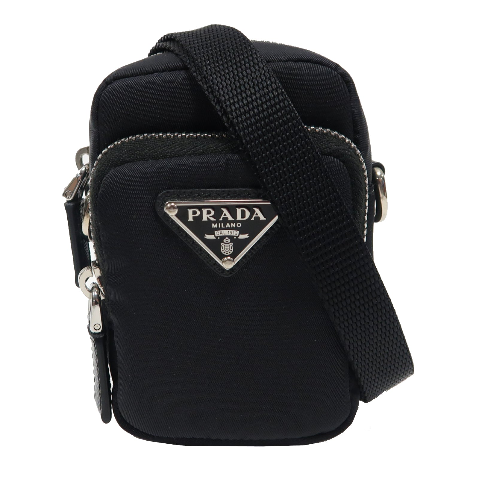 PRADA 尼龍Pouch Shoulder銀扣肩背袋黑色